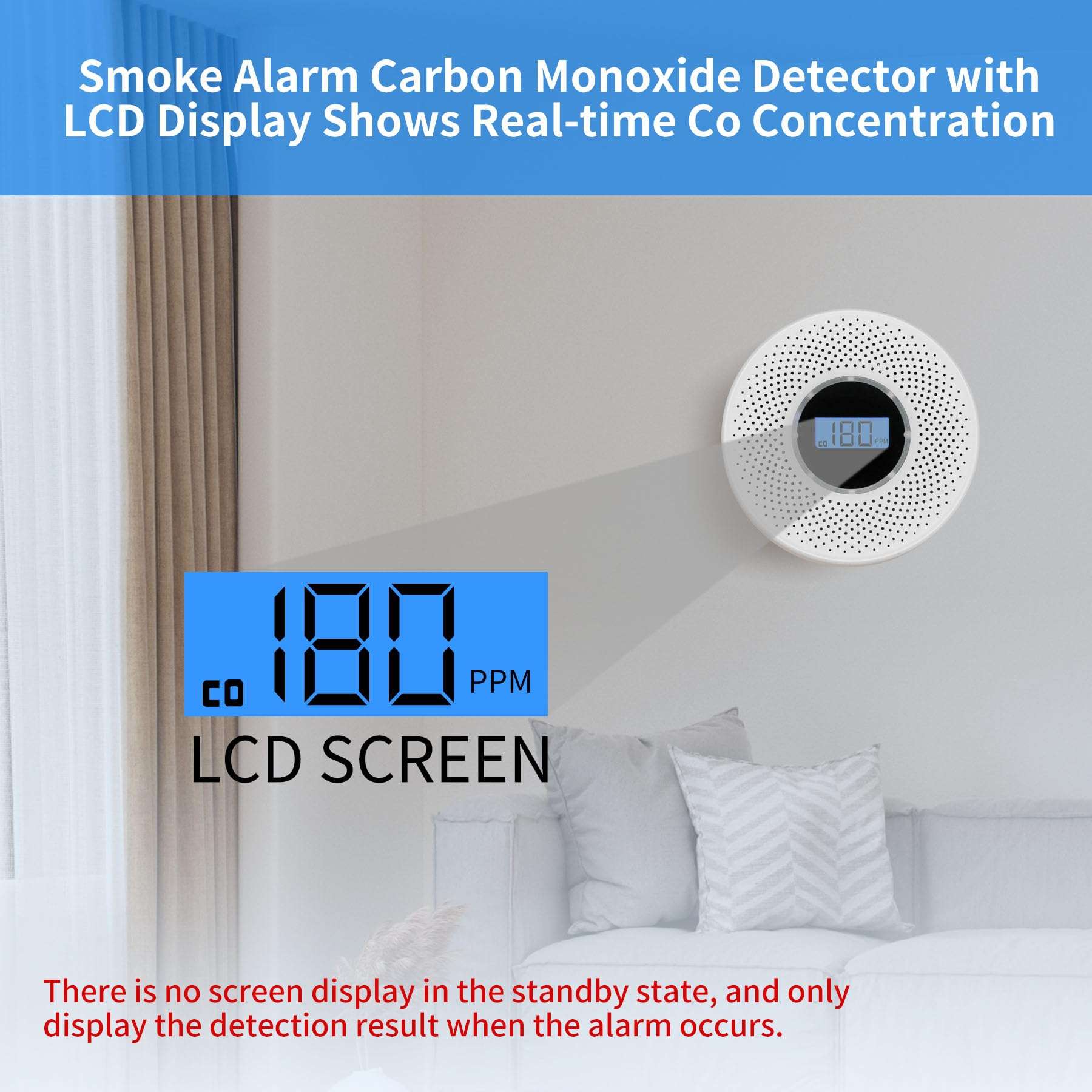 Smoke Detector Carbon Monoxide Detector Combo with Digital Display and Sound Light Alarm, 2-in-1 Smoke & CO Alarm with Battery Operated for Home, Travel or RV 5