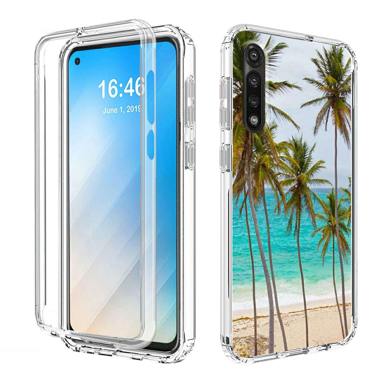 AIRWEE Moto G Power case, Dual Layer Moto G8 Power Clear Case with Hard PC+TPU Shockproof Bumper Protective Cover for Motorola Moto G Power 2020,Tropical Palm Tree 1