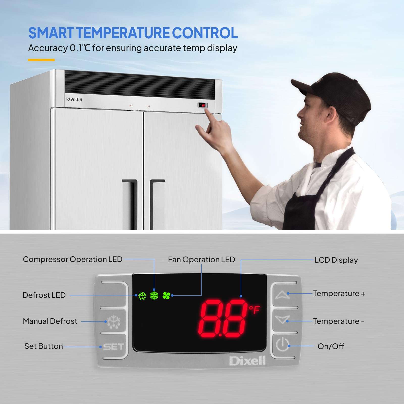 LEADZM 54" W 2 Door Commercial Refrigerator ETL NSF Approval, 40 Cu.Ft Commercial Fridge Cooler Reach in Refrigeration w/ 8 Adjustable Shelves, Auto Defrosting & LED Light for Restaurant Cafe Canteen 6