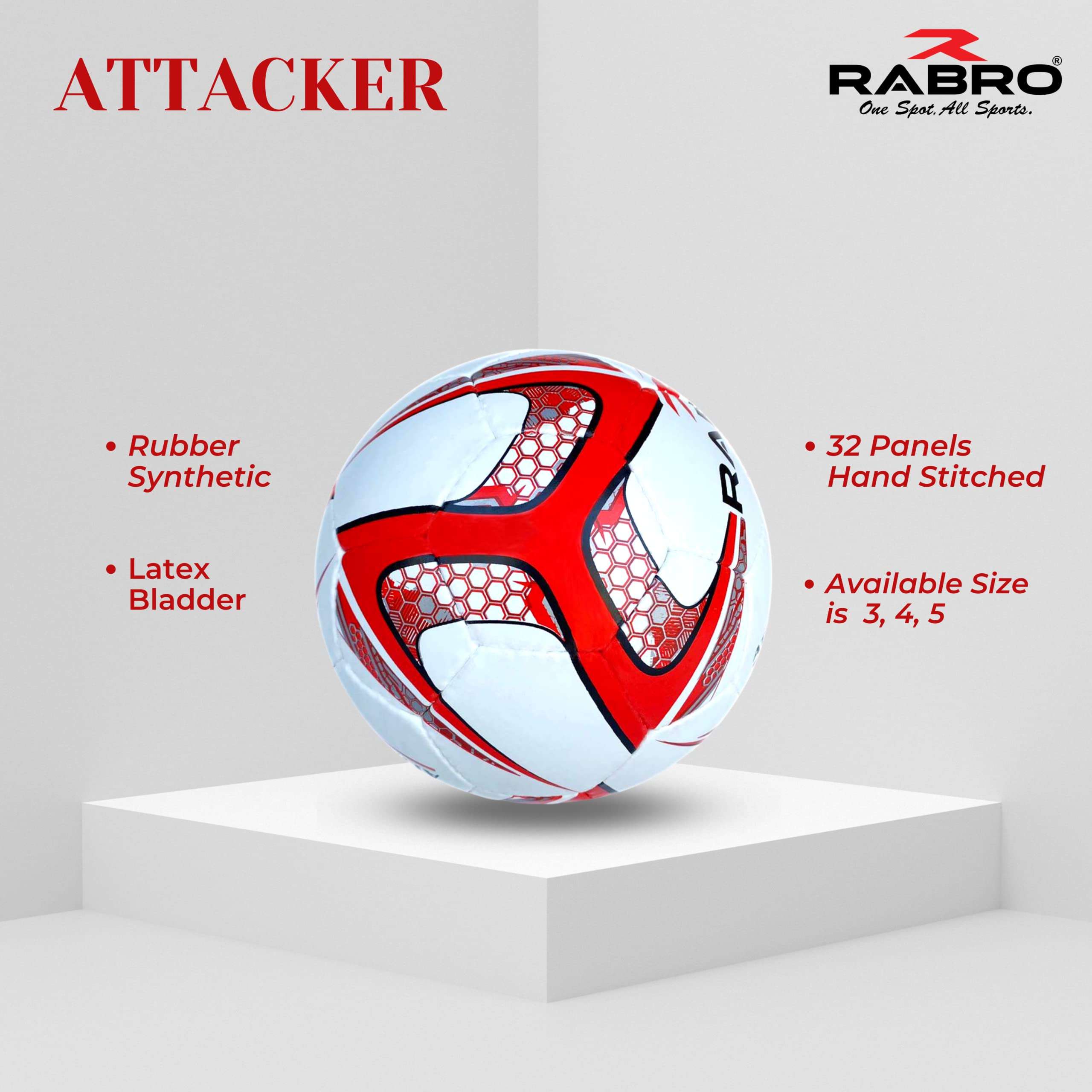 RABRO Attacker Synthetic Rubber Football / Soccer Ball (Size 4, White Red) 3