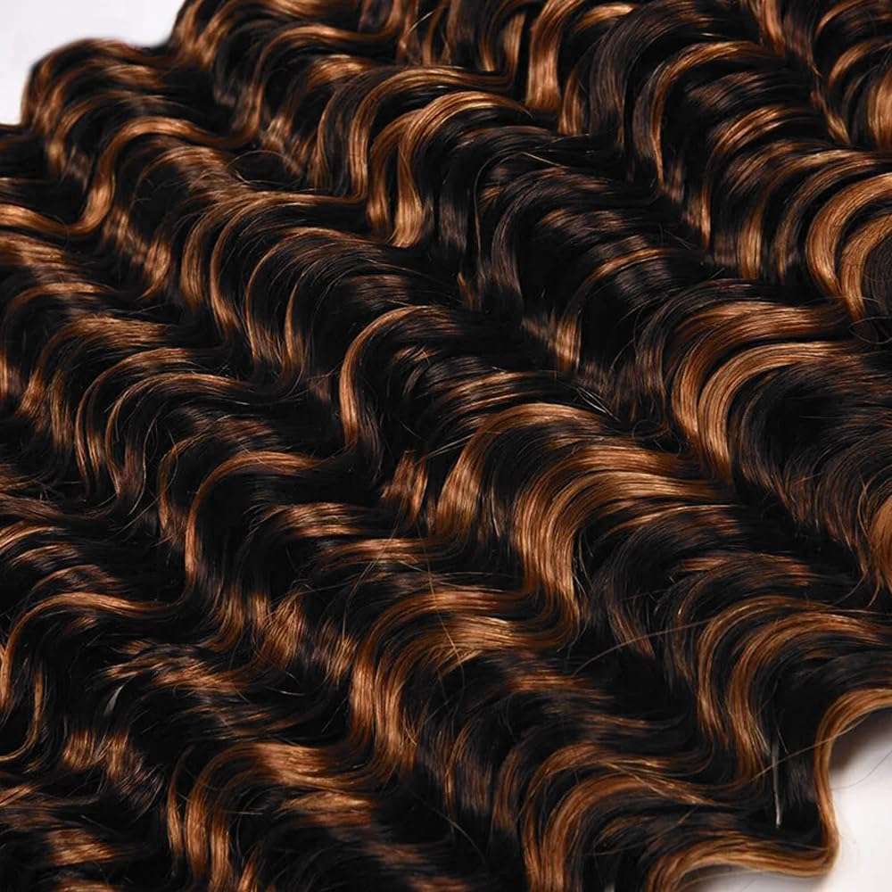 BilltiiWW Highlight P1B30 Deep Wave Bundles #1B Mixed With #30 Loose Deep Bundles two tone Brazilian Hair Wavy Weave With Soft and Silky for Women 10 12 14 Inch 6