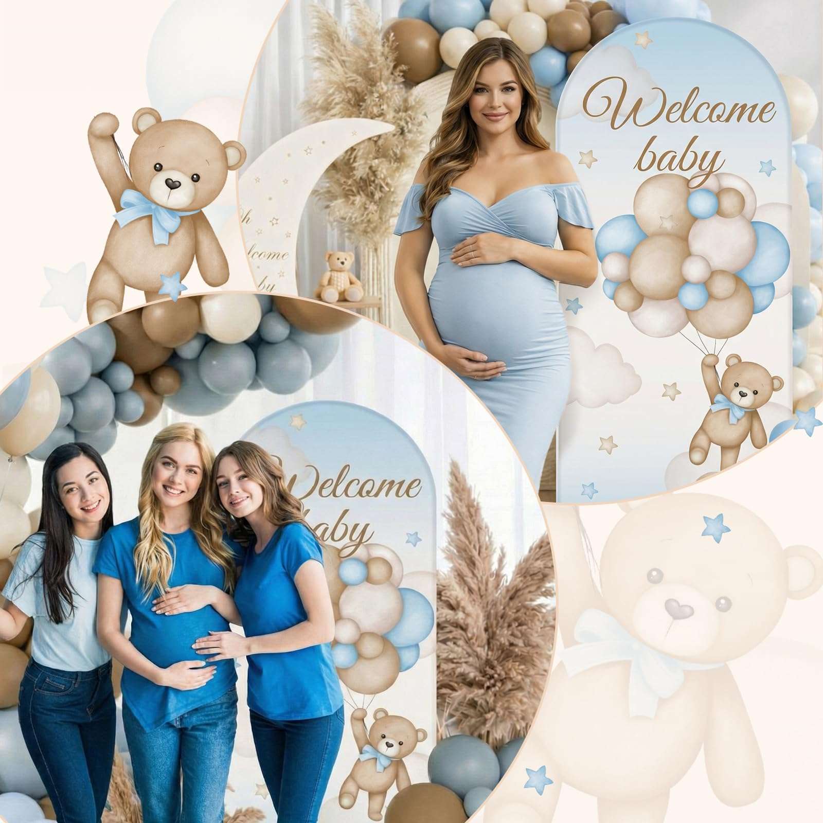 Motionchic 148 Pcs Bear Baby Shower Decorations Balloon Metal Arch Backdrop Stand and Cover Set Decor Dusty Blue and Brown Balloon Arch Kits Bear Baby Shower Gender Reveal Birthday Party Decorations 5