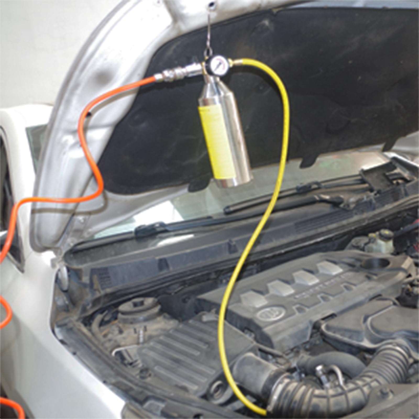 QPKING AC Flush Kit Car Air Conditioner System Pipe Cleaning Bottle Flush Canister Clean Tool for Auto HVAC Pipe Line Cleaning,R134A R12 R22 R404 R410A with 220 PSI Gauge, Air Plug Fittings & Hose 3