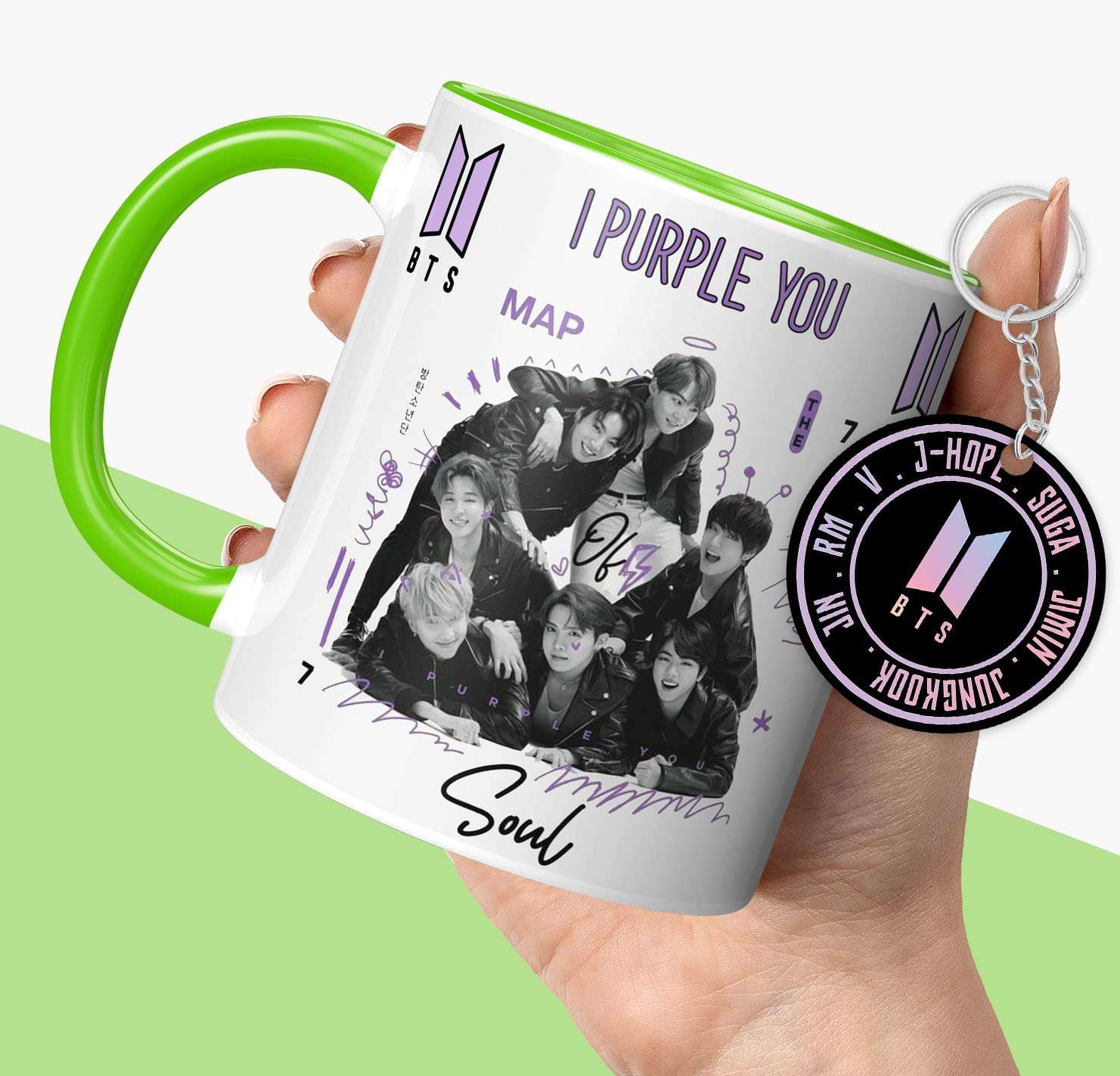 NH10 DESIGNS BTS Printed Mug with Keychain for Girls Boys Birthday Gift for Friends BTS Music Band V Suga J-Hope Jungkook Jin Jimin Rm, BTS Mug (Coffee Mug-350ml) -B61LGMK 3