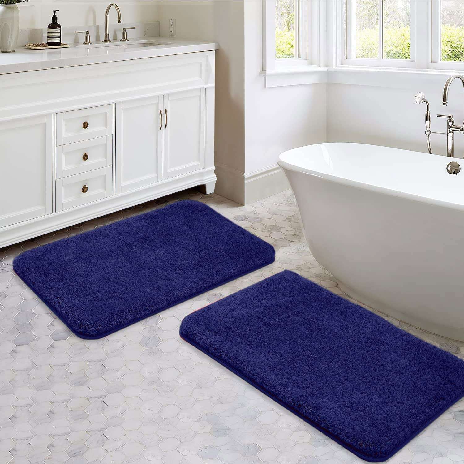 HarisonsLiving Premium Super Soft Microfiber Solid 2000 GSM Bath Mat Super Absorbent Anti-Skid Mat for Bathroom/ Bedroom/ Kitchen/ Door Mat/ Floor Mat (50 x 80 cm/ Blue) Combo Pack of 2 1