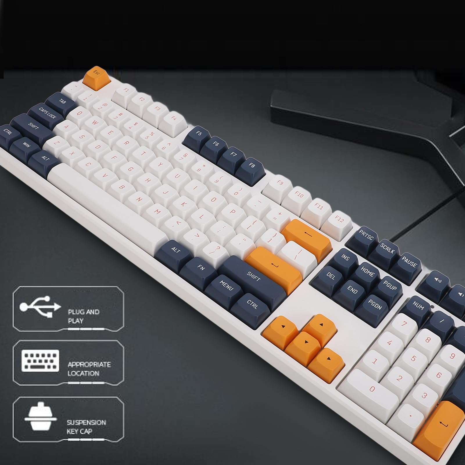 Bewinner Mechanical Gaming Keyboard, 3000mAh Red Switch, Three Way Cable Management, Adjustable Lighting Effects, Full Key Rollover Technology 6