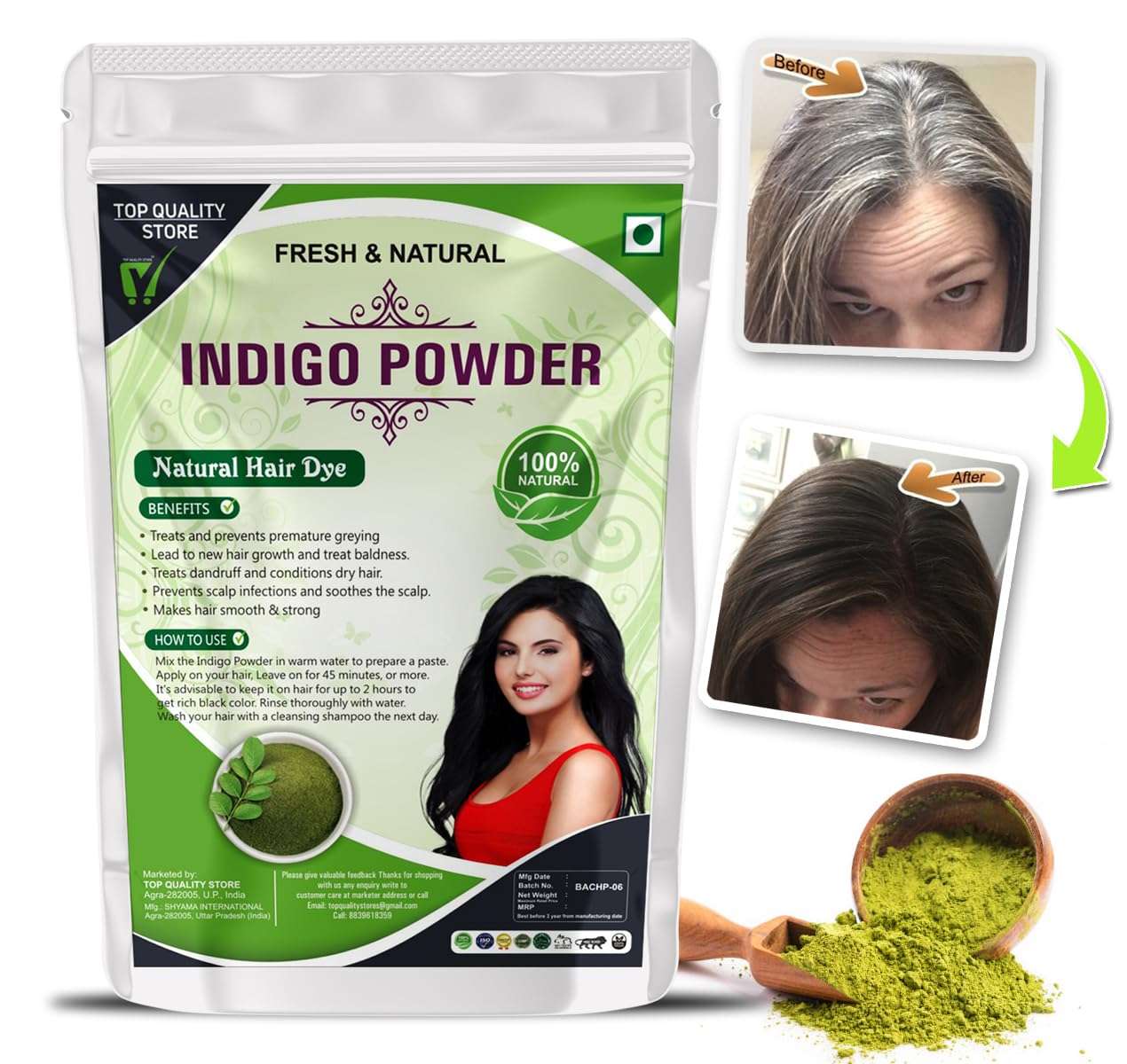 Top Quality Store Indigo Powder for Black Hair - 100% Pure and Natural - No Chemical, No Ammonia (100 g) 1