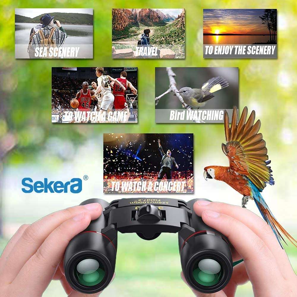Sekera Compact Binoculars, Small Folding Binoculars with Low Night Vision, Large Eyepiece Easy Focus for Bird Watching Travel Hunting Concerts Sports, Waterproof Telescope (Black) 6