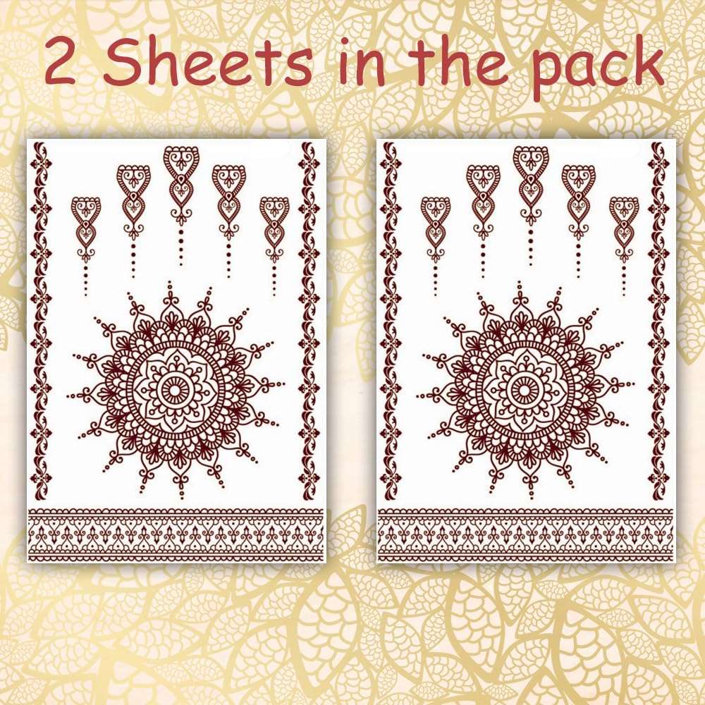S.A.V.I 2 Sheets, Henna Tattoo Stickers, Natural Mehendi Color, Waterproof, 21x15cm for Women's Hands & Body 3