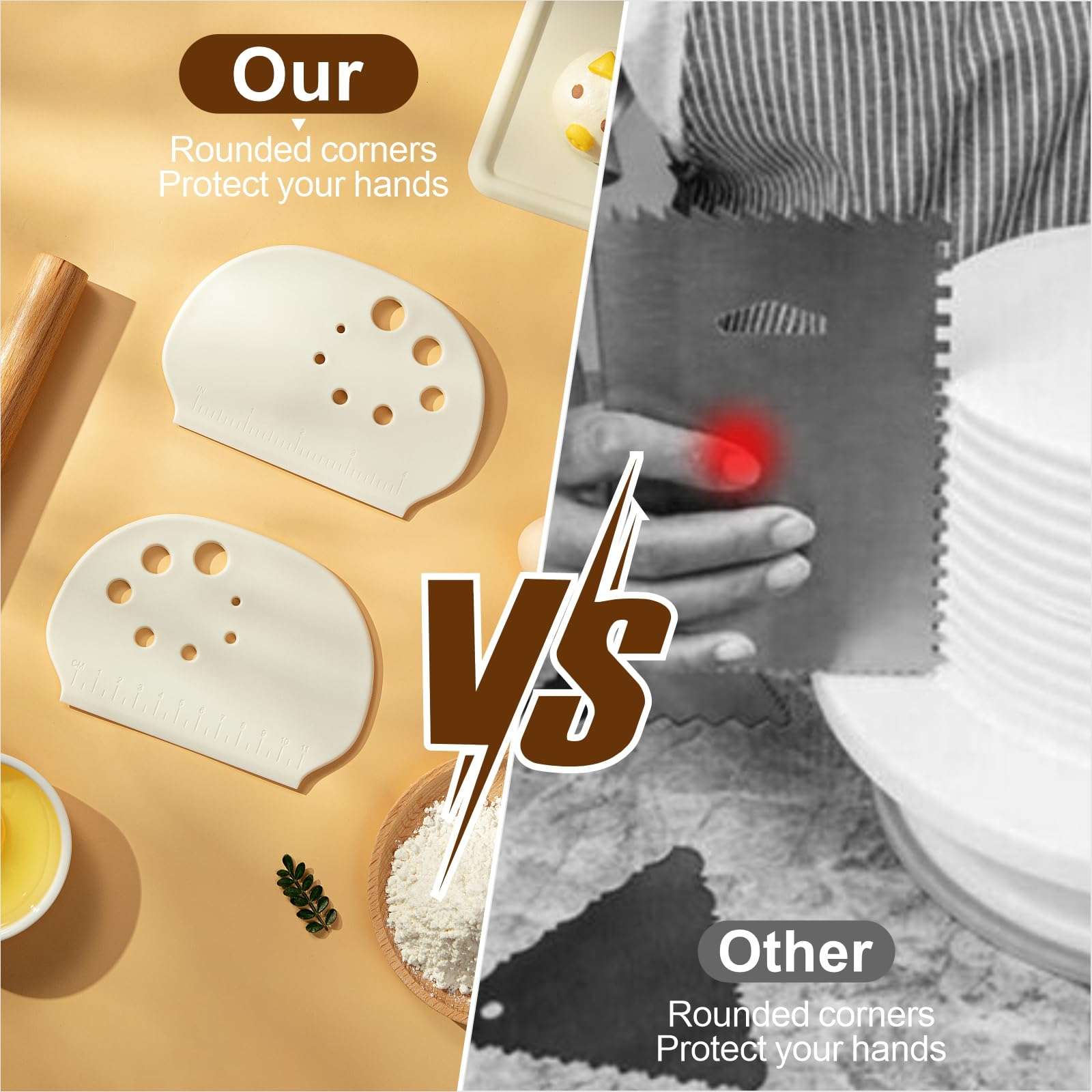 AILUROPODA 2 Pack Dough Cutter, plastic scraper with stainless steel core blade knife cake scraper plastic spatula cutting scraper Tools for Baking Bread, Cake, Pizza, Cookies, Cupcake 5