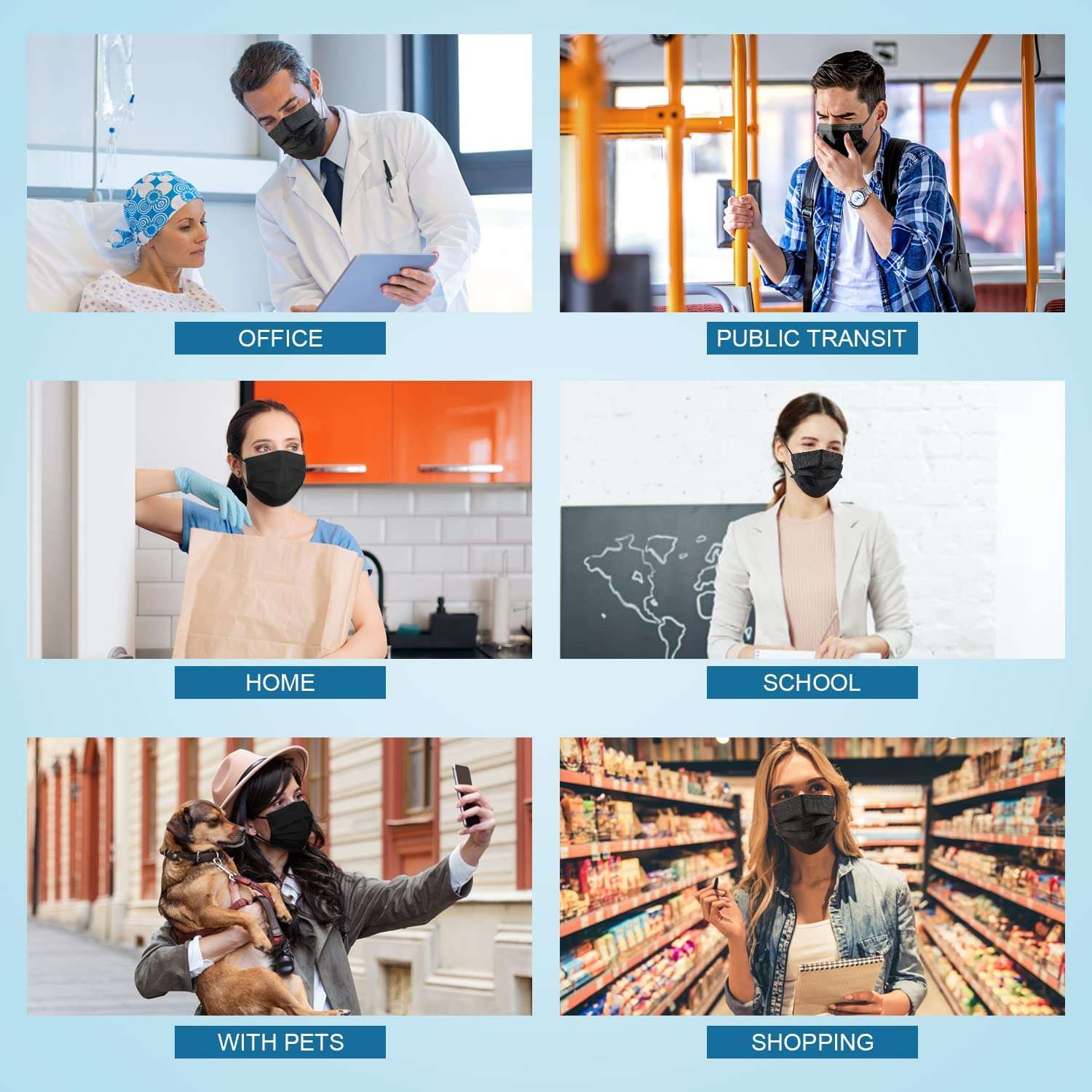 Hotodeal Disposable Face Masks, Lightweight Breathable Facial Masks for Adult, Men, Women, Indoor, Outdoor Use 100 Pcs (Black) 6