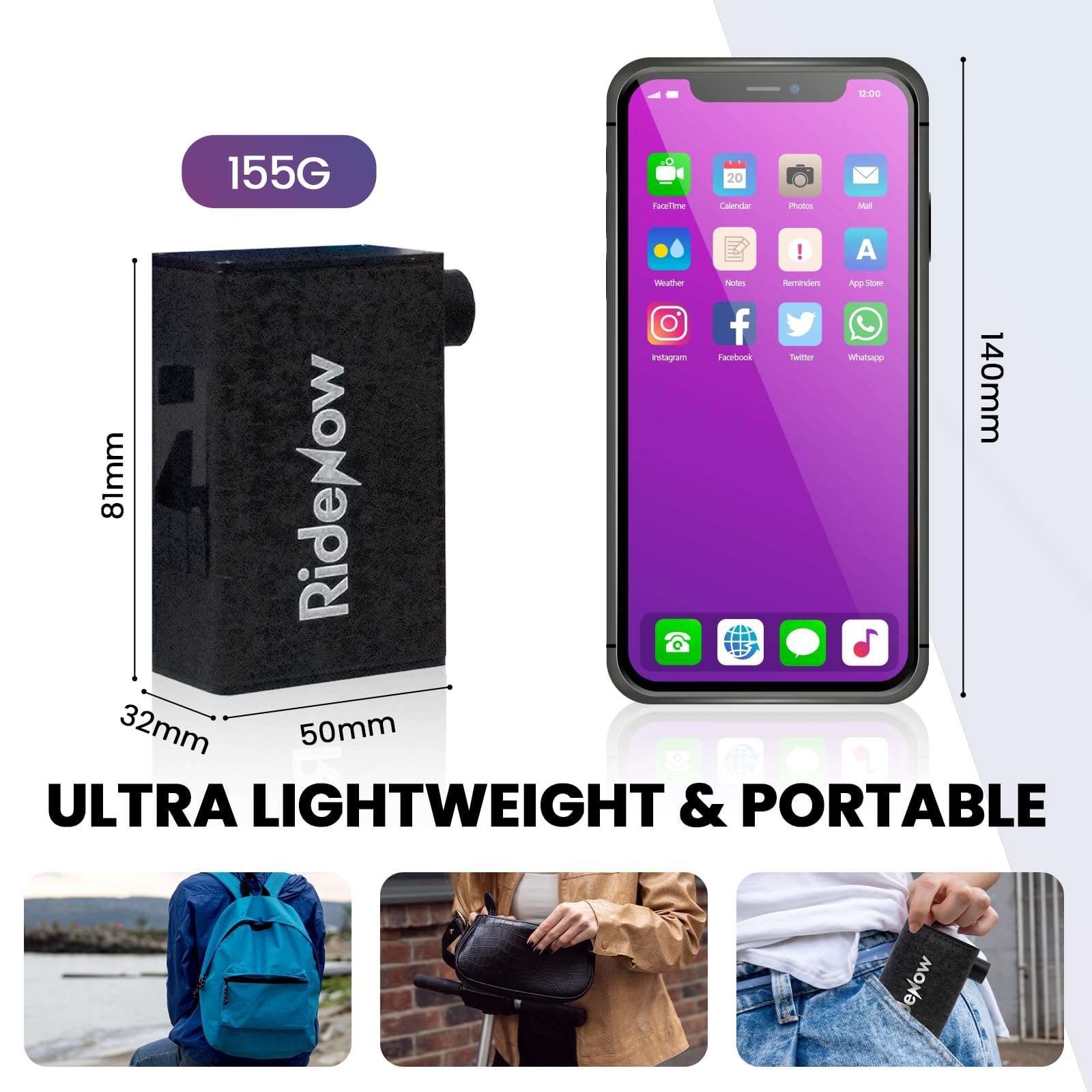 RideNow Mini Bike Pump, Compact Bicycle Pump with Gauge, Max 150 PSI Bike Tire Pump with Auto Stop, Portable Bicycle Pump for Mountain/City/Road Bike with Presta & Schrader Valve, R1MAX 3