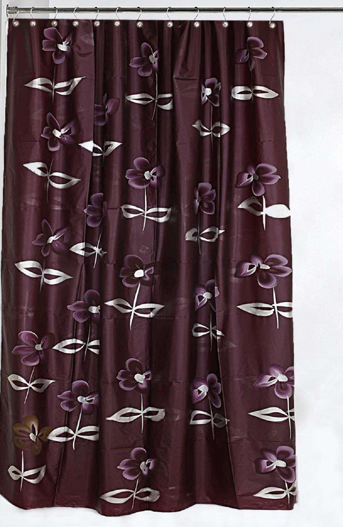Heart Home Flower Design Waterproof PVC Shower Curtain with 8 Hooks 54 inch x 84 inch (Wine) (CTHH05533)