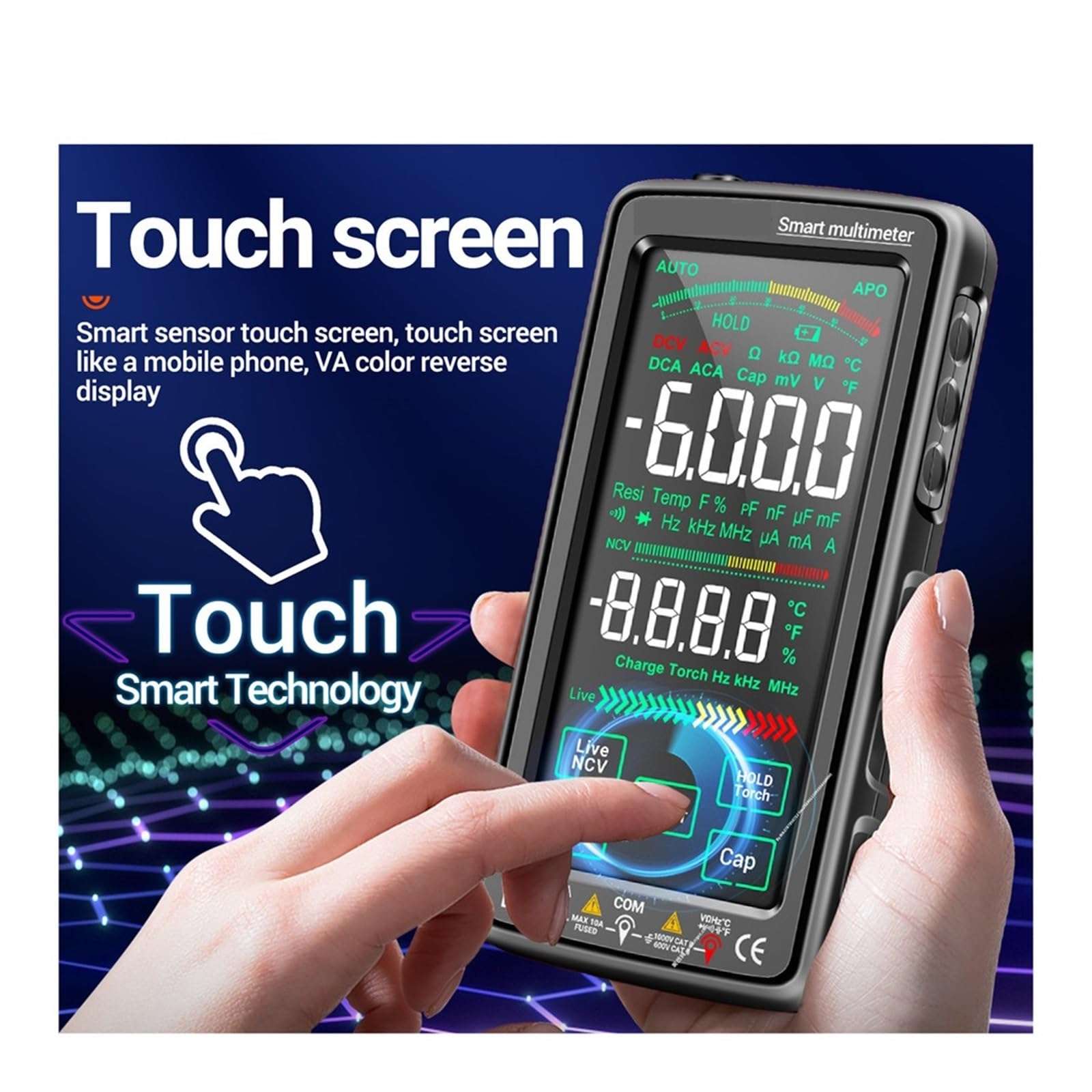 LIBODD Smart Digital Multimeter Touch Screen 6000 Counts AC/DC Ammeter Voltmeter Rechargeable Ohm Diode NCV Multimeter Tester(681) 5