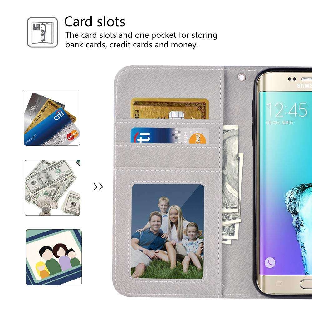 S6 Wallet Case, Galaxy S6 Case, MagicSky Premium PU Leather Flip Folio Case Cover with Wrist Strap,Card Slots, Cash Pocket, Kickstand for Samsung Galaxy S6 (Whale) 4
