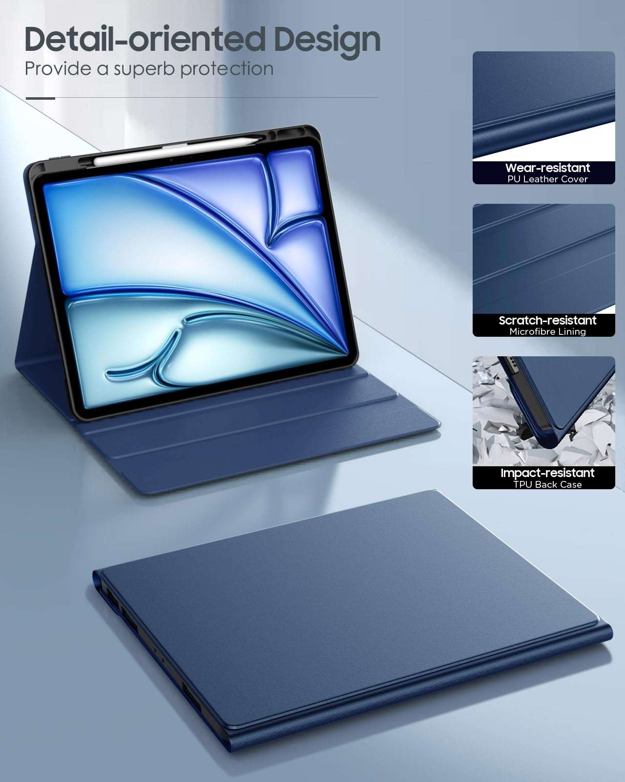 MoKo Keyboard Case for New iPad Air 13 Inch Case with Keyboard 2025/2024, Multi-Angle Magnetic Stand Cover for iPad Pro 12.9 2022/2021/2020/2018, Detachable Wireless Bluetooth Keyboard, Indigo 4