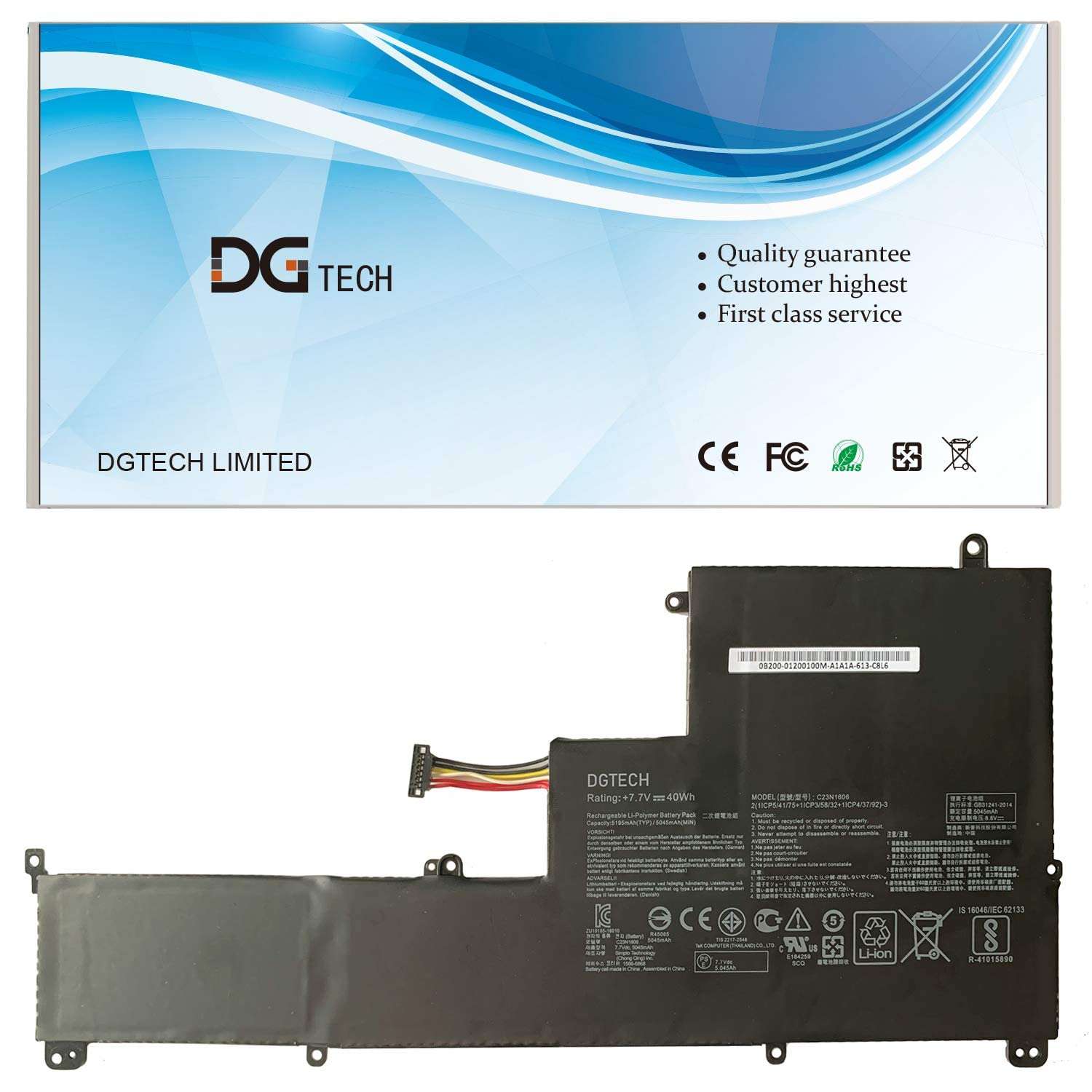 DGTECH New C23N1606 C23PqCH Laptop Battery Compatible with ASUS Zenbook 3 UX390UA-GS031T UX390UA-GS034T GS039T GS046T Series 0B200-02210000 0B200-02210100 (7.7V 40Wh/5195mAh) 2