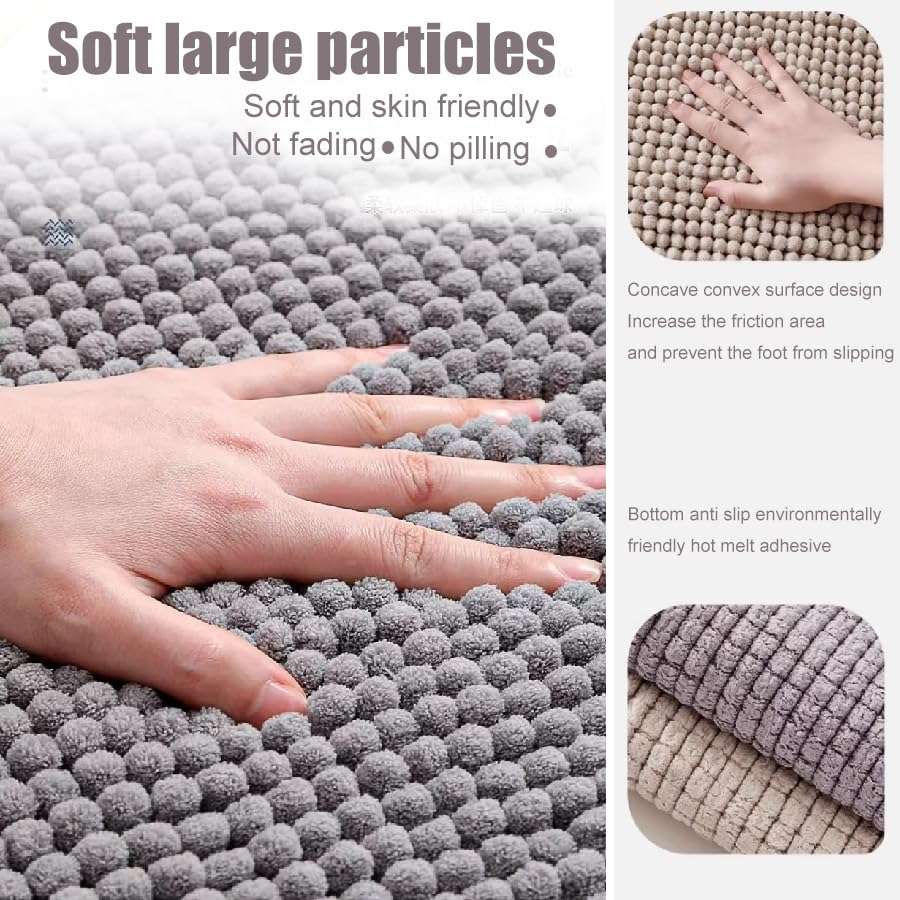 Bathroom Rug Mat 24 x 16，Non Slip Bath Mats for Bathroom Floor，Extra Soft Non Slip Absorbent Water Bath Rug，Plush Rugs for Bathtubs，Machine Washable Carpets，Home Decor Accessories，Gray 6