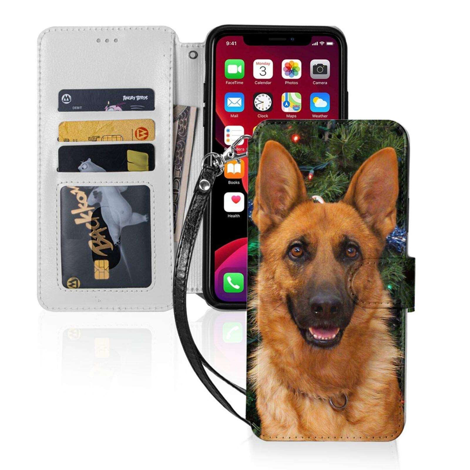 Merry Christmas German Shepherd iPhone 11 Mobile Phone Leather Case Luxury Pu Leather Wallet Protective Cover Flip Cover