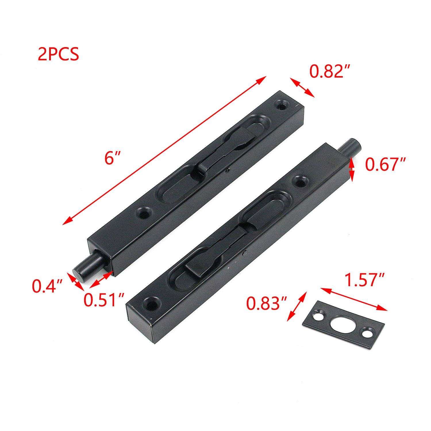 T Tulead 6-Inch Flush Bolt Latch Stainless Steel Door Flush Bolts Black Bolt Locks Security Door Lock Sliding Bolt Lock Pack of 2 with Mouting Screws 2
