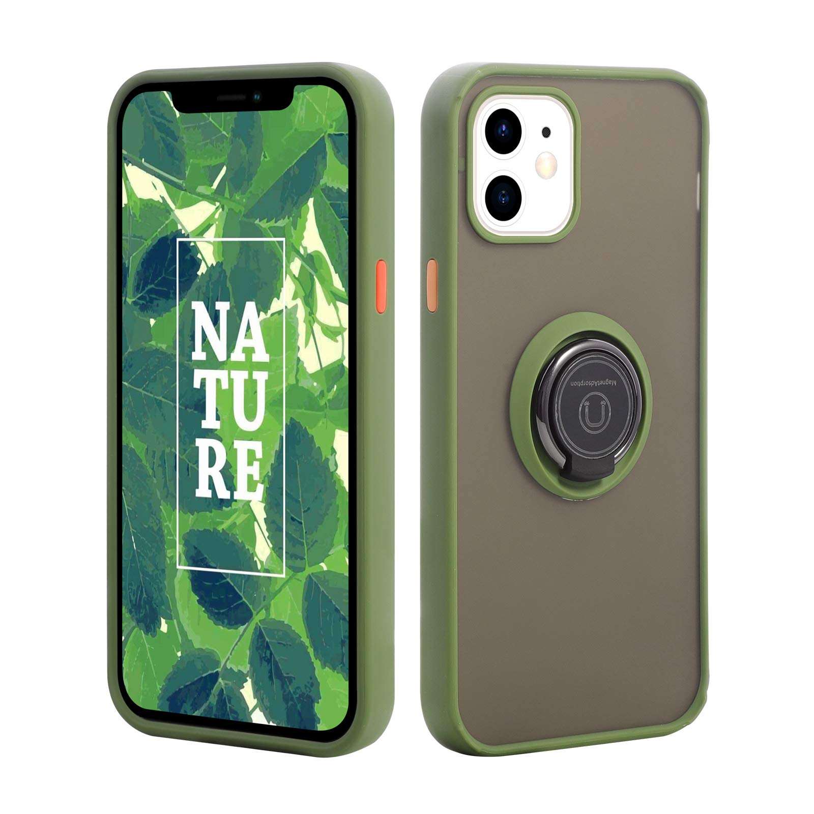 ICONFLANG Compatible with iPhone 12 Cases,360 Degree Rotating Ring Kickstand Translucent Case Shockproof Impact Protection,Support Magnetic Car Mount Holder (Green) 1