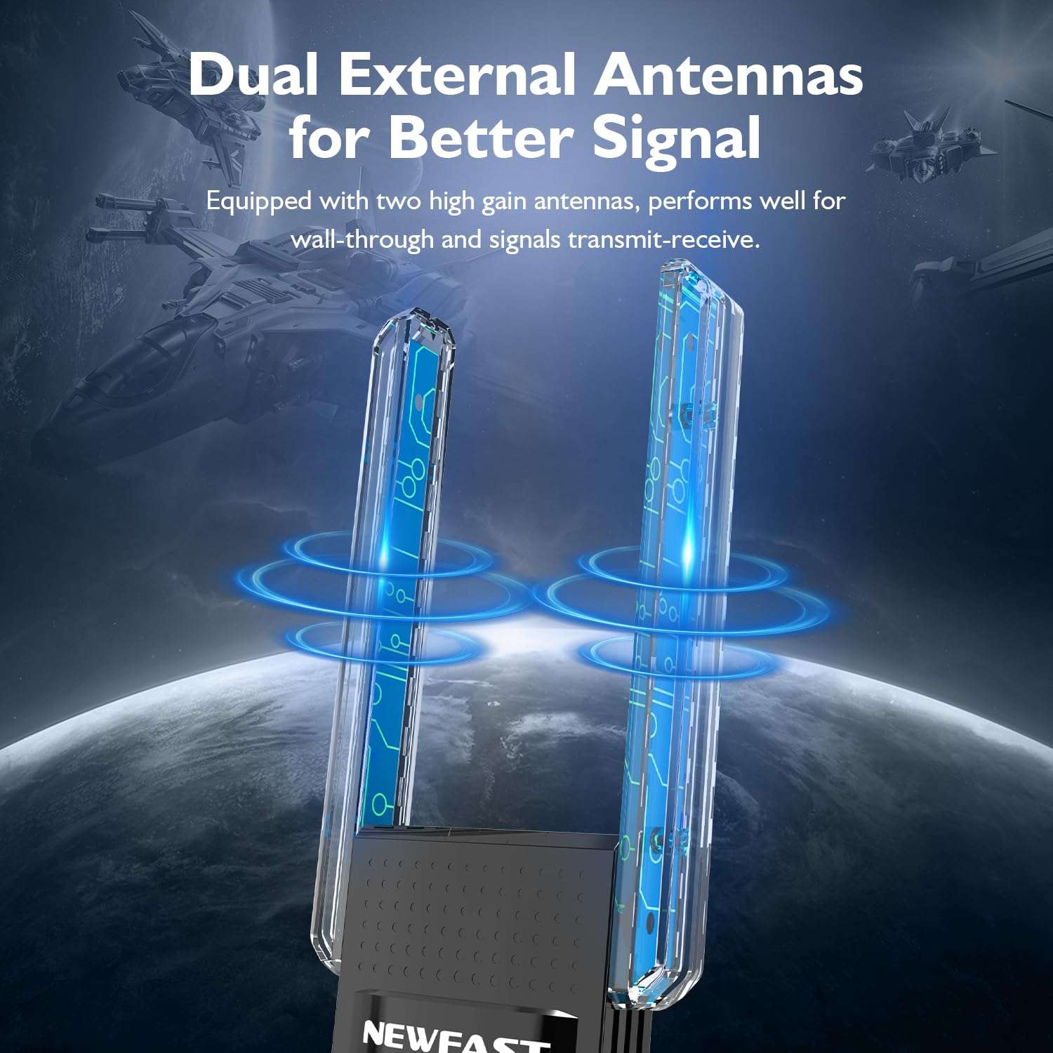 NEWFAST AC1300 USB WiFi Adapter for Desktop PC 2.4G/5G Dual Band Wireless Network Transceiver Adapter with Dual Antennas, Wireless WiFi Adapter Dongle Compatible Windows 8/8.1/10/11 (NF-U327) 5