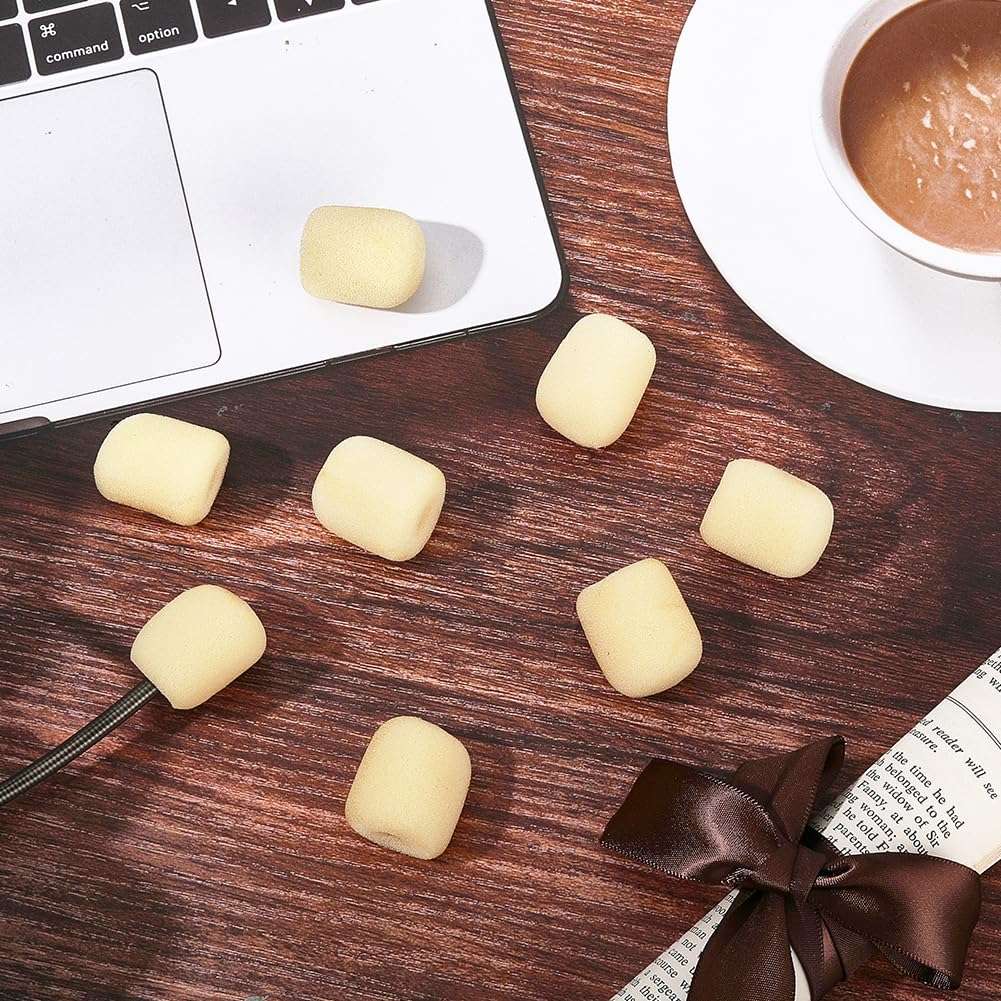 CREATCABIN 20Pcs Headset Mic Covers Foam Microphone Wind Cover Small Mini Sponge Antique White Oval Soft Foam Mike Windscreen Lapel Shield Protective Sleeves for Variety Headset Microphone DIY Making 4