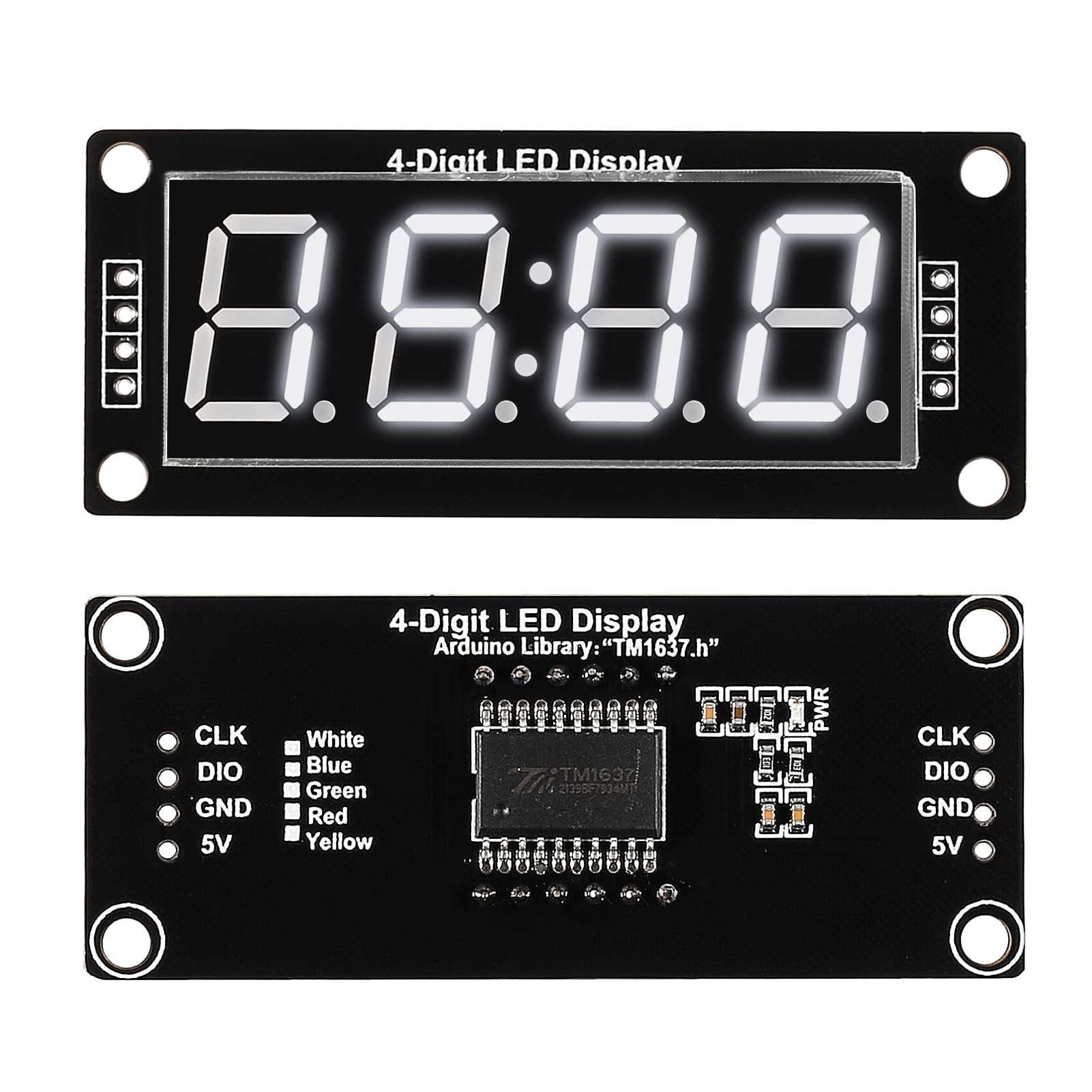 5Pcs 0.56 LED Display Digital Tube Clock Module 4 Digit LED 0.56 inch Display Time Clock Indicator Tube 7 Segments Double Dots TM1637 White Color 3