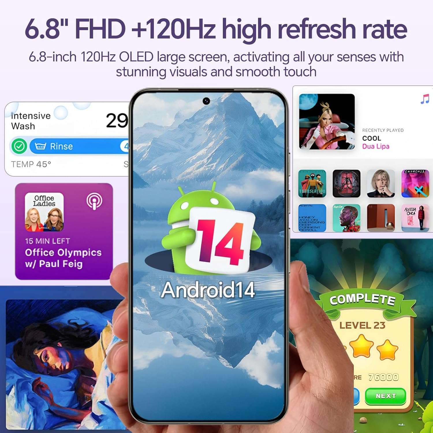 Unlocked Android Phones M24, 12GB RAM+512GB ROM Smartphone, 6.8" HD+ Display, 5000mAh Long-Lasting Battery Cell Phones, 108MP+48MP Camera, Face ID/WiFi/Bluetooth/GPS 5