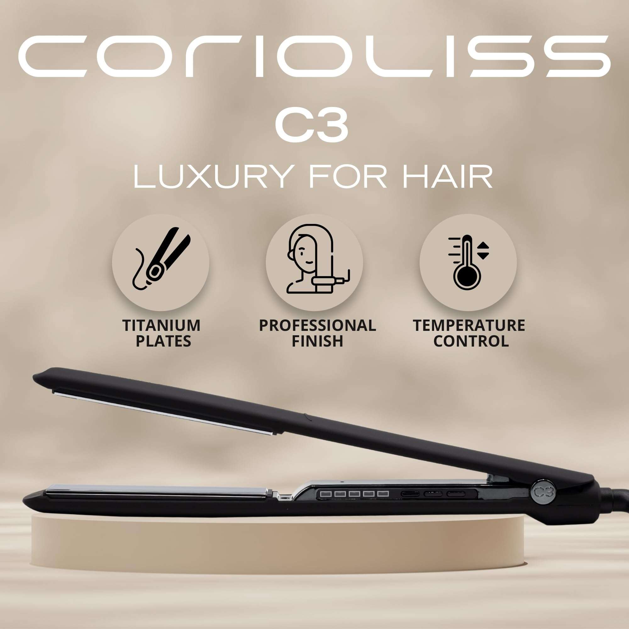 Corioliss C3 Hair Straightener Flat Iron Professional for Hair Titanium Plates Control Temperature Women (Black Chrome Soft Touch) 3