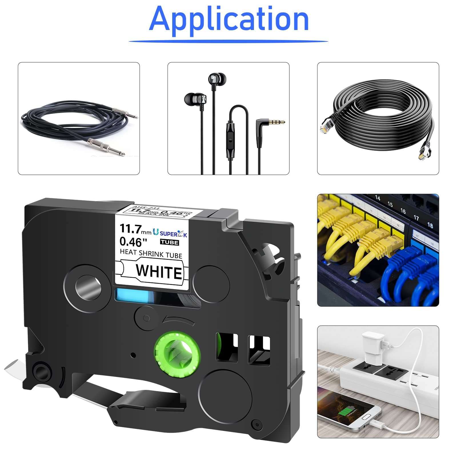 USUPERINK 3 Pack Compatible for Brother Ptouch HSe-231 HSe231 HS-231 HS231 0.46'' 11.7mm Black on White Heat Shrink Tube Label Tape use in PT-D210 PT-D400 PT-E300 PT-E500 PT-P750WVP Label Maker 5