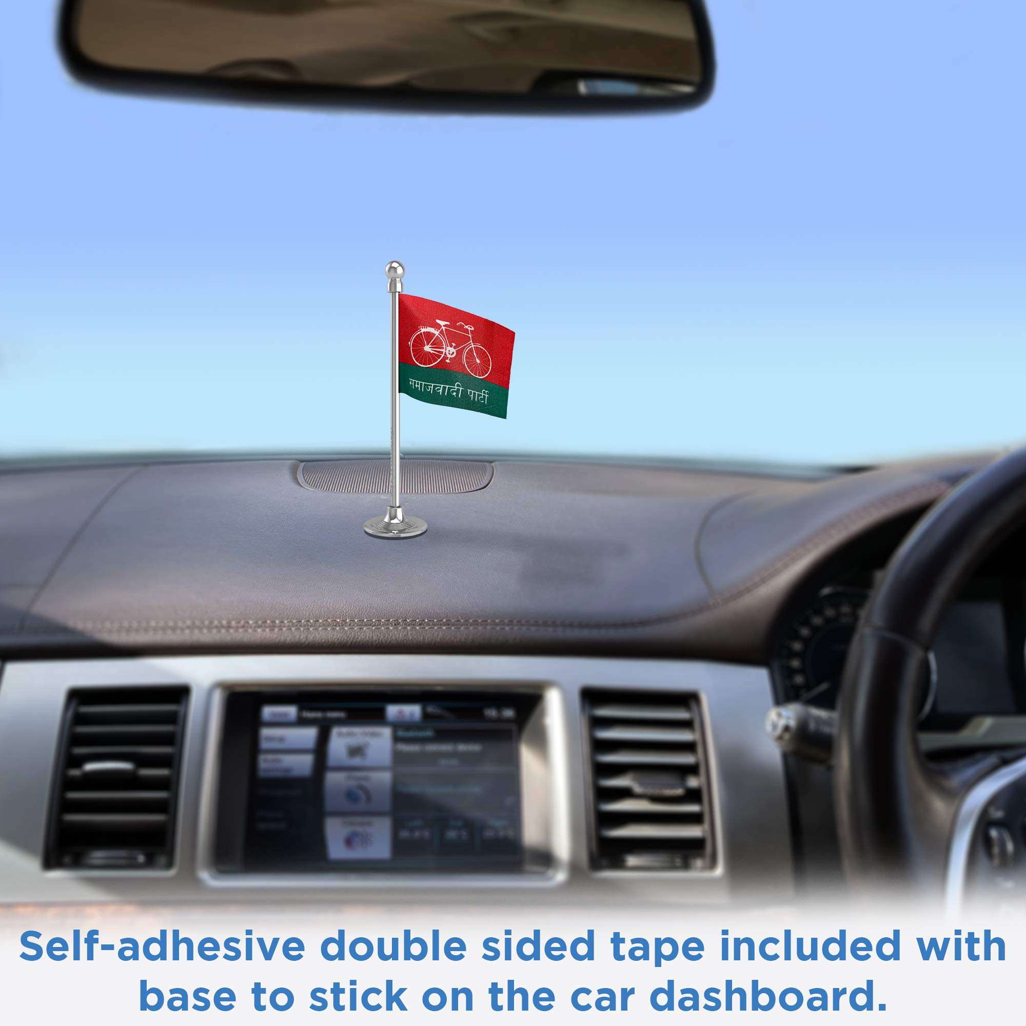 The Flag Corporation Samajwadi Party SP Car Dashboard Flag 2in x 3in With A Plastic Liquid Chrome Base 2