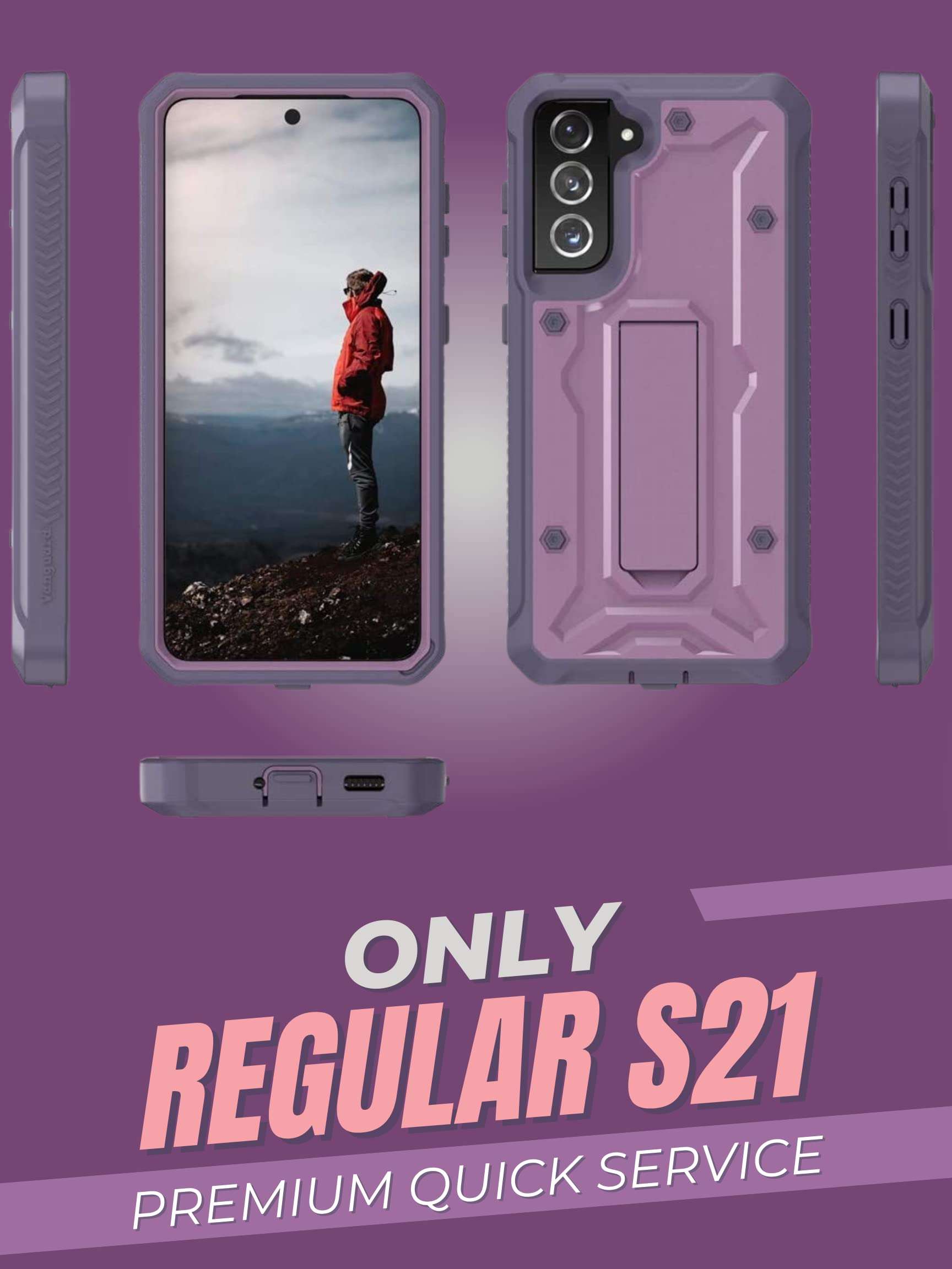 ArmadilloTek Vanguard Compatible with Samsung Galaxy S21 Case, Military Grade Full-Body Rugged with Built-in Kickstand [Screenless Version] - Purple 3