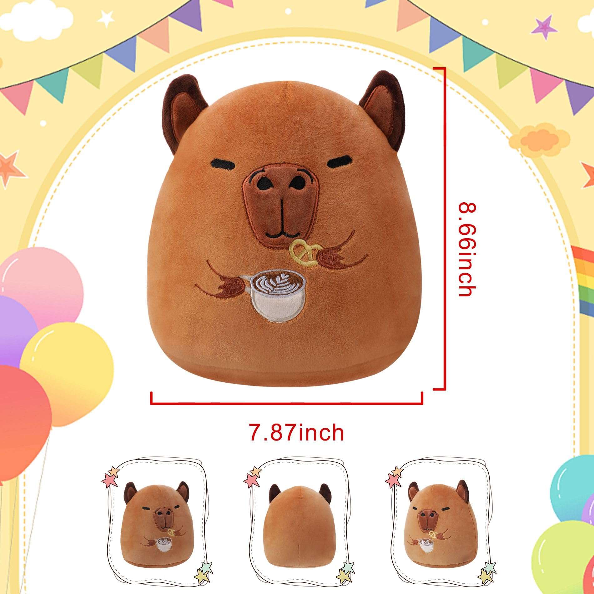 NIUBEHOHO Capybara Plush Coffee Lover's Gift - Capybara Stuffed Animal Pillow for Kids, Mother's Gift with Free Mesh Bag Greeting Card 5