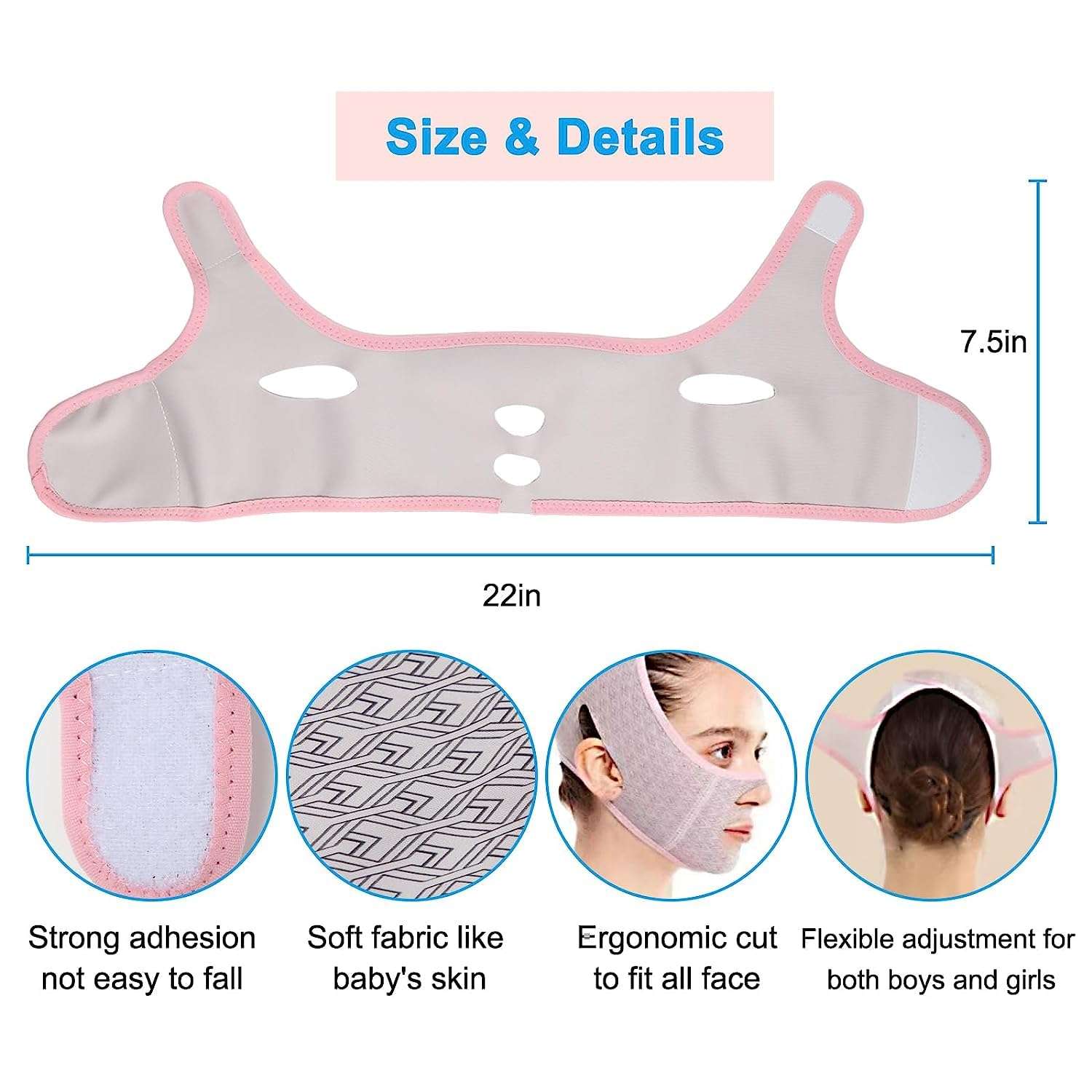 HOYECL Double Chin Reducer,V-Shape Chin Tightening Band,Face Lift Tape,Prevent Sagging,Reusable Face Slimming Belt for Women Girls 6