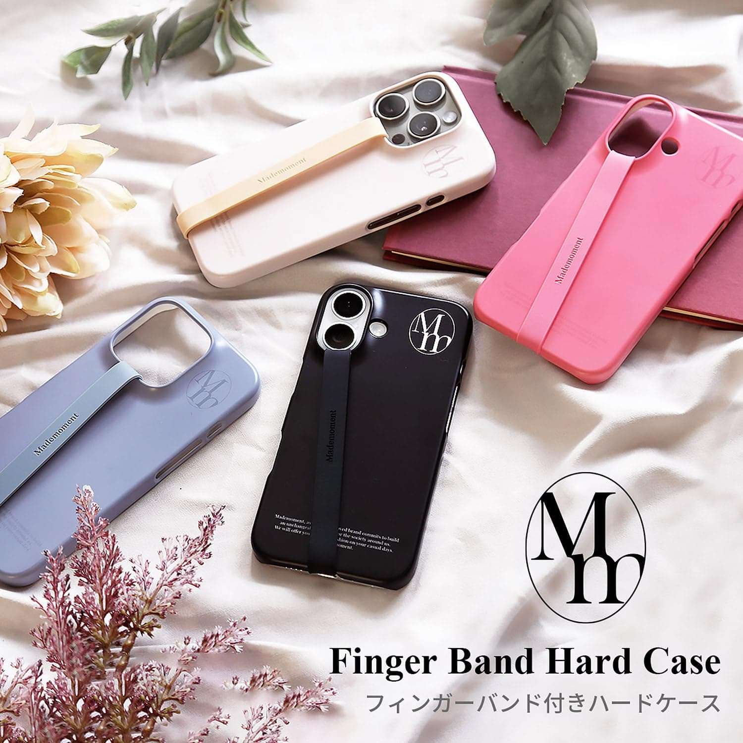 Mademoment MDM27376i16PR iPhone 16 Pro Case, Hard Case with Finger Band (Silicone Finger Band, Smartphone Grip, Drop Prevention, Durable, Polycarbonate, Dustproof, Wireless Charging), Back Cover, Soft 3