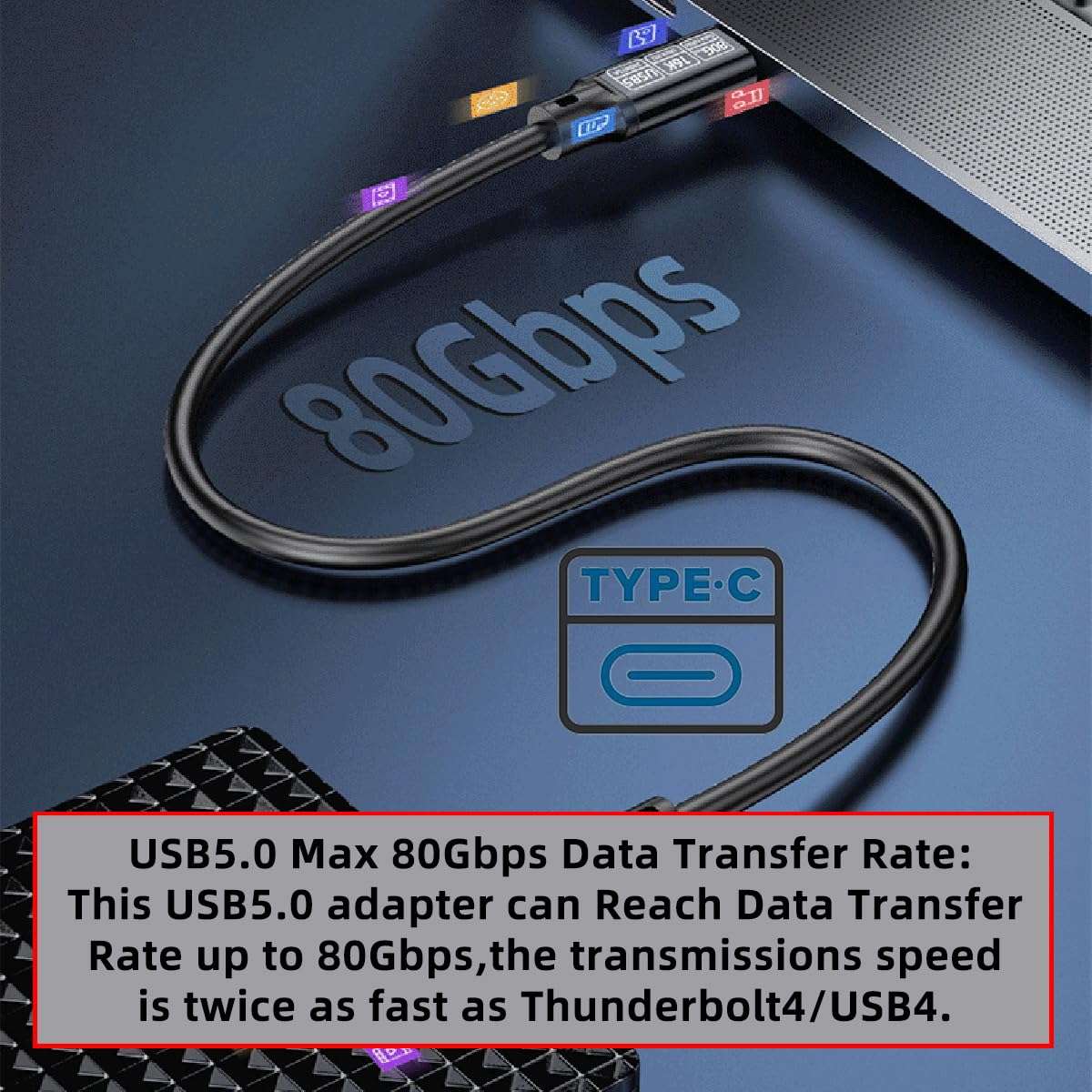 CY USB5.0 80Gbps USB-C Male to Male Cable with 240W and 16K@30hz 8K@60Hz 5K@60Hz Compatible with USB4.0 Thunderbolt3/4/5 (200cm) 6