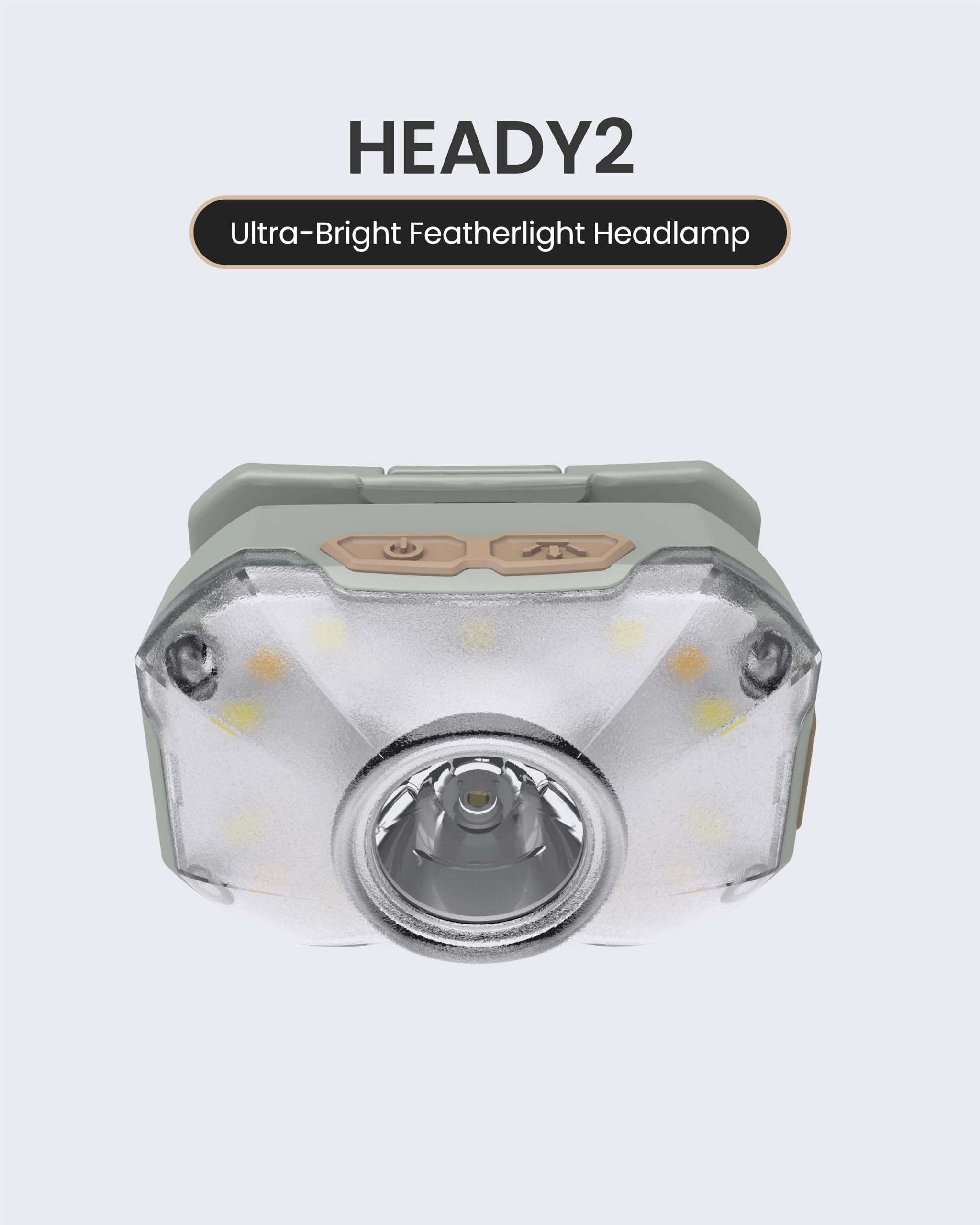Claymore Heady2 (Tan) - Lightweight LED Rechargeable Headlamp, 3 Light Modes, 350 Lumens, Waterproof. Ideal for Night Work, Fishing, Hiking, Running, Camping. 3