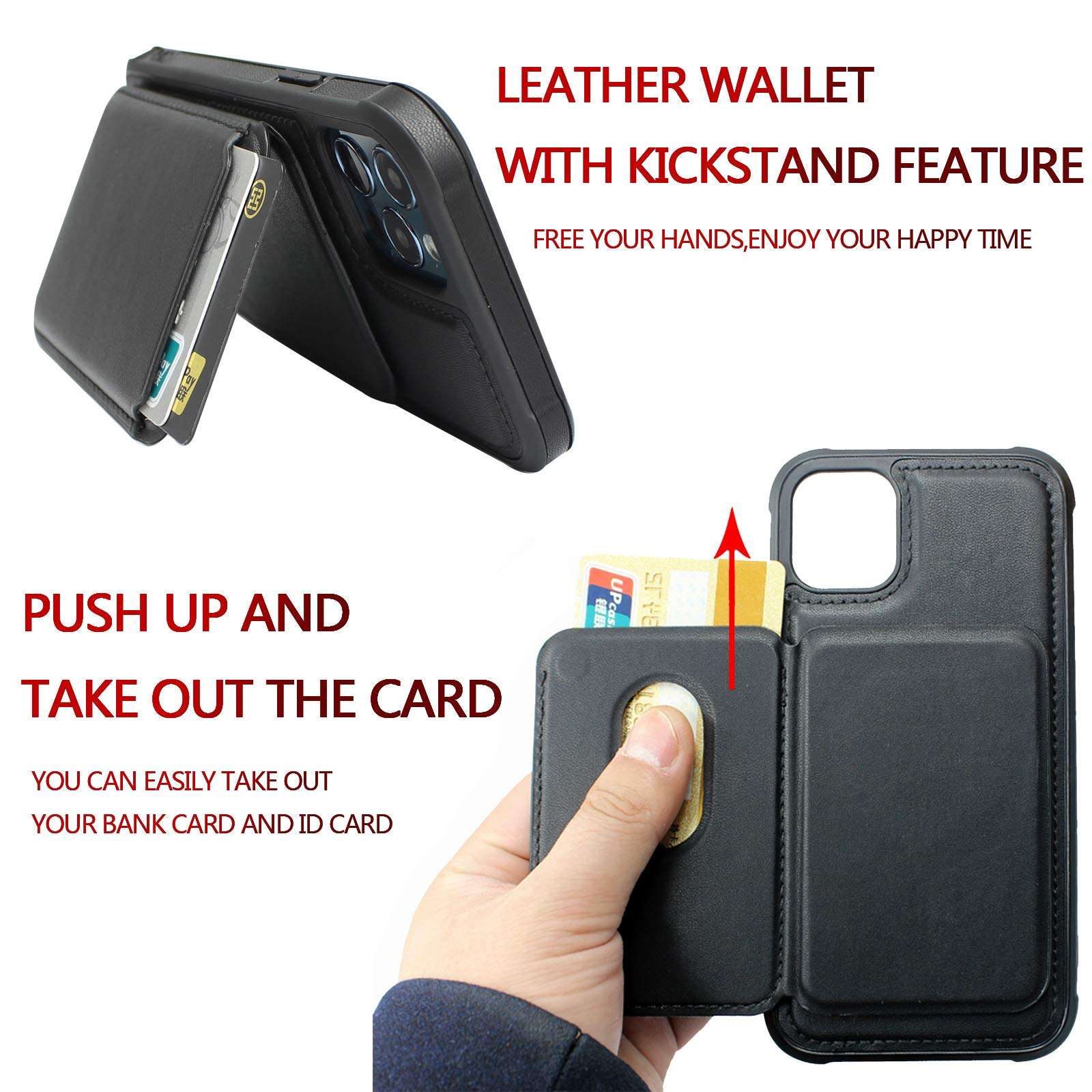 Compatible with Apple Leather case with MagSafe Holder Card Holder (for iPhone 12pro max) Shockproof Back Cover, Shockproof Mobile Phone case Protection, Compatible with Magnetic Charger (Black) 2