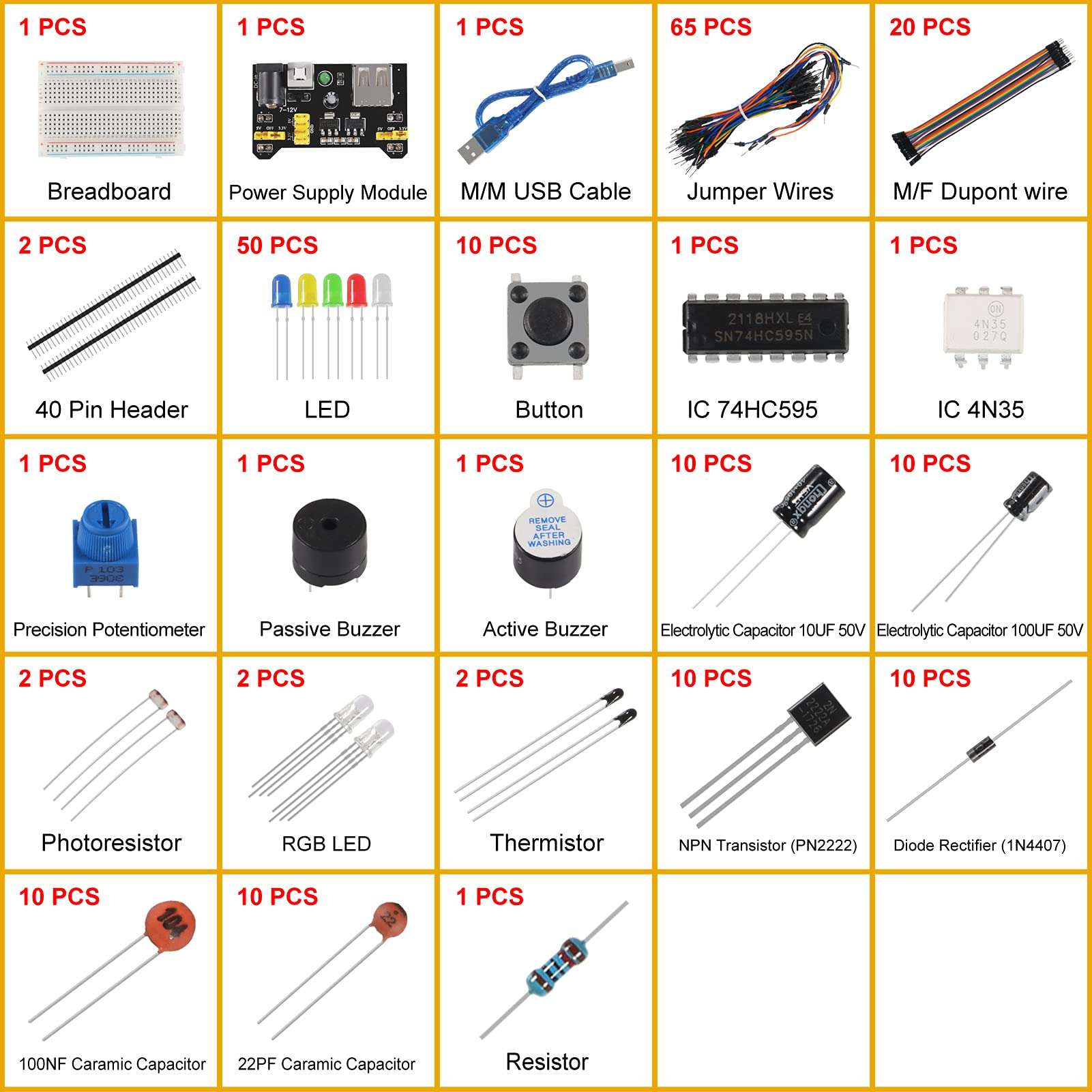 AITRIP New Electronics Basic Kit w/Power Supply Module, 400 Points Solderless Breadboard, Jumper Wire, LED,Resistor,Compatible with Arduino, Raspberry Pi, STM32 4