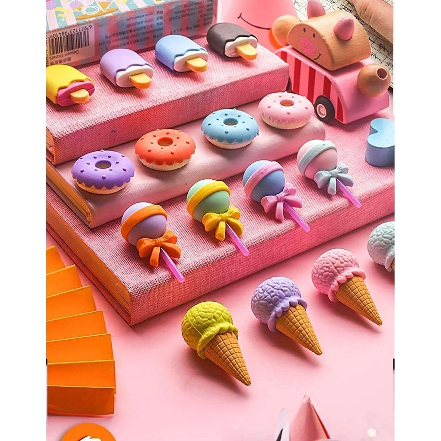 TOYVELLY Colorful Designer Ice-Cream and Sweet Colorful Treat Lollipops Erasers for Children Party Favors, School Supplies, for Children Party Favors (Pack of 12) 5