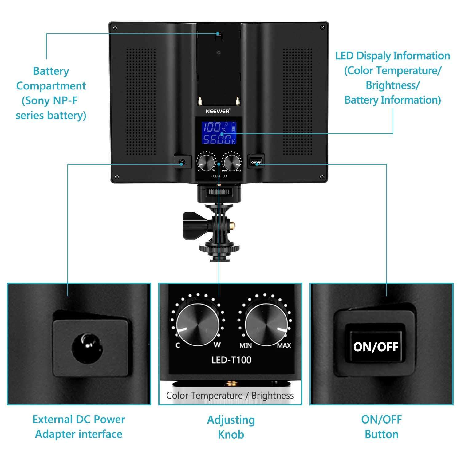 Neewer T100 Softer SMD LED Video Light Lighting Kit: Bi-Color 3200K-5600K Dimmable Ultra Thin LED Panel with 2600mAh Li-ion Battery and USB Charger for Children Portrait Product Studio Photography 2