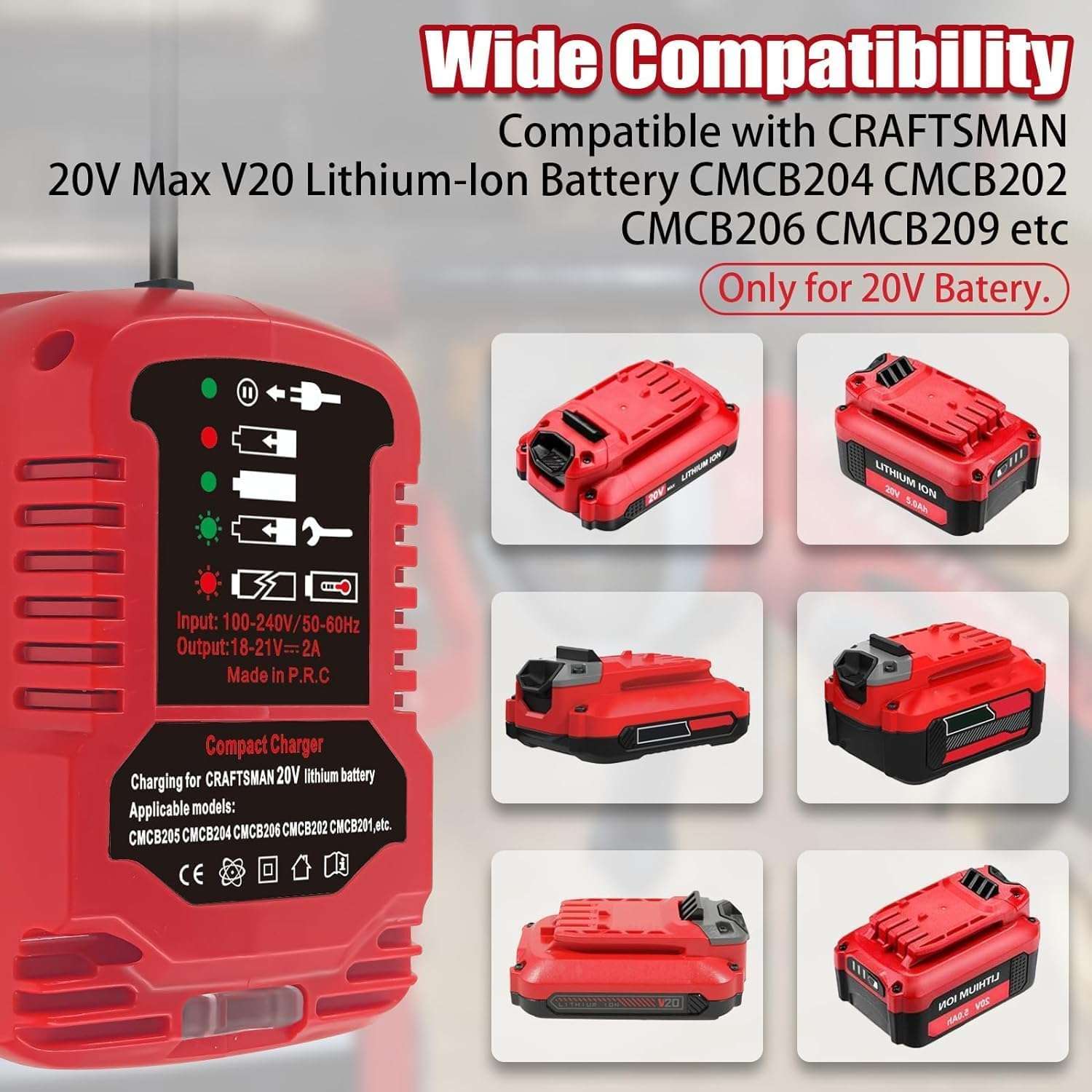 Craftsman 20V Battery Charger Replacement - Compact, Car Use (12V Input) 3