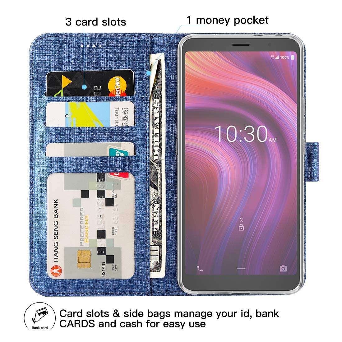 Feitenn Alcatel 3V Case 2019, Alcatel 3V Flip Case 2019, Slim Folio Cover Kickstand Credit Card Slots Holder Magnetic Closure Bumper Shockproof PU Leather Soft TPU Shell Alcatel 3V 2019 - Blue 3