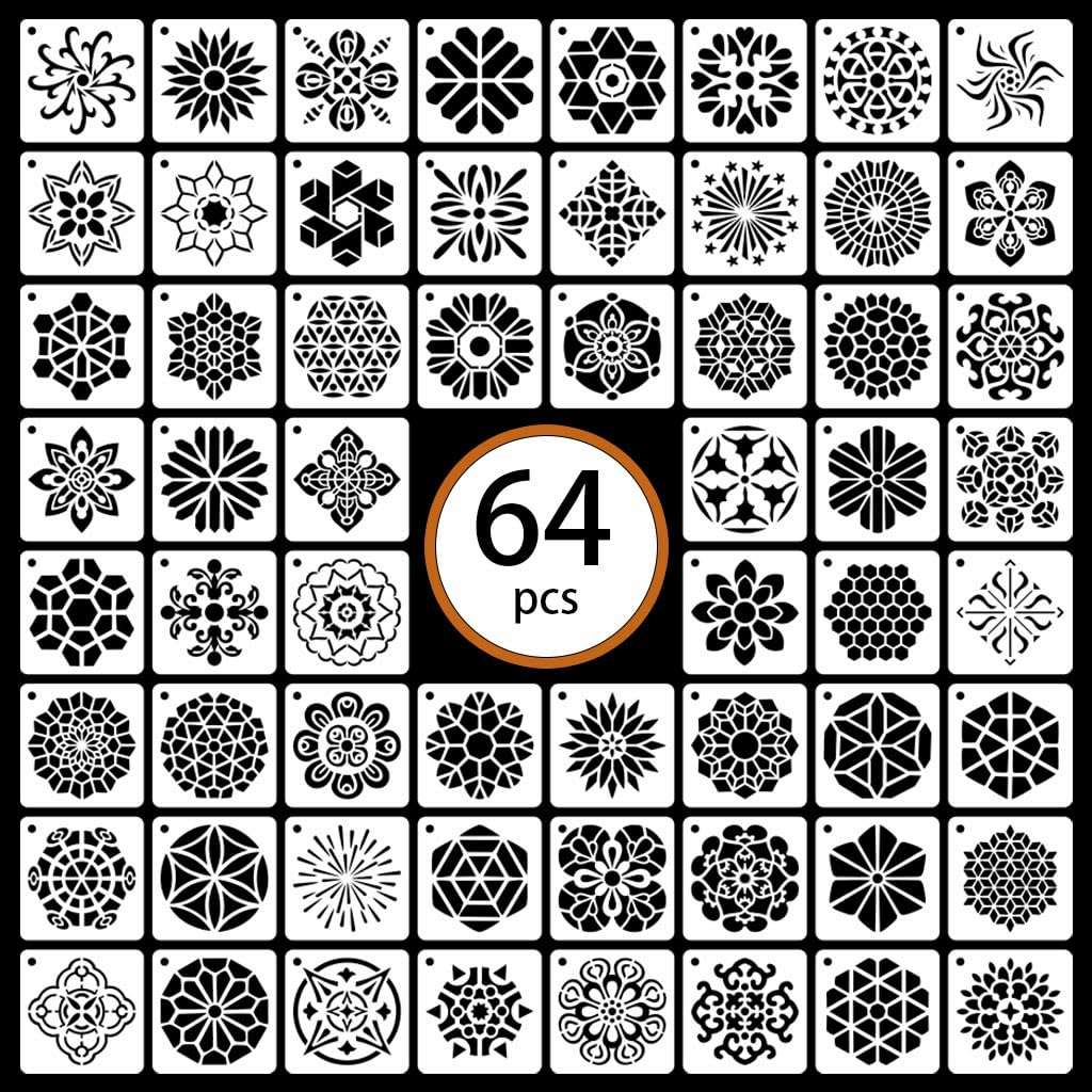 Felixcraft Stencils for Painting, 64pcs 3x3in Reusable Stencils for Painting on Wood Wall Rock and Other Home Decor Small Stencils DIY Craft Template (Mandala) 1
