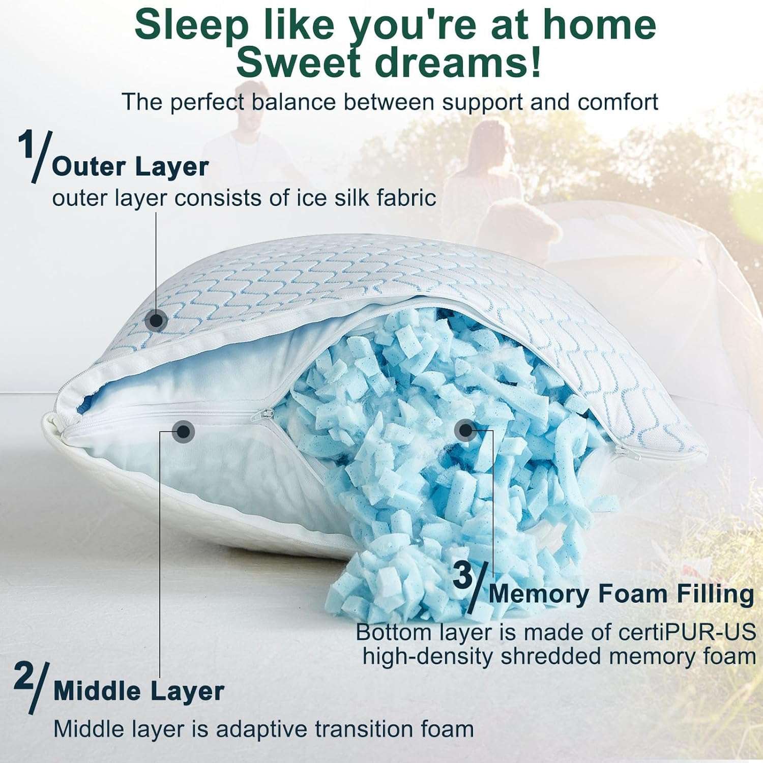 Gehannah Travel Pillow - Large 2 pack Compressible Camping Pillow for Sleeping - Shredded Memory Foam Pillow with 2 Storage Bag Compact Supportive, Pillow for Adult Kid Outdoor Backpacking Hiking Gear 4