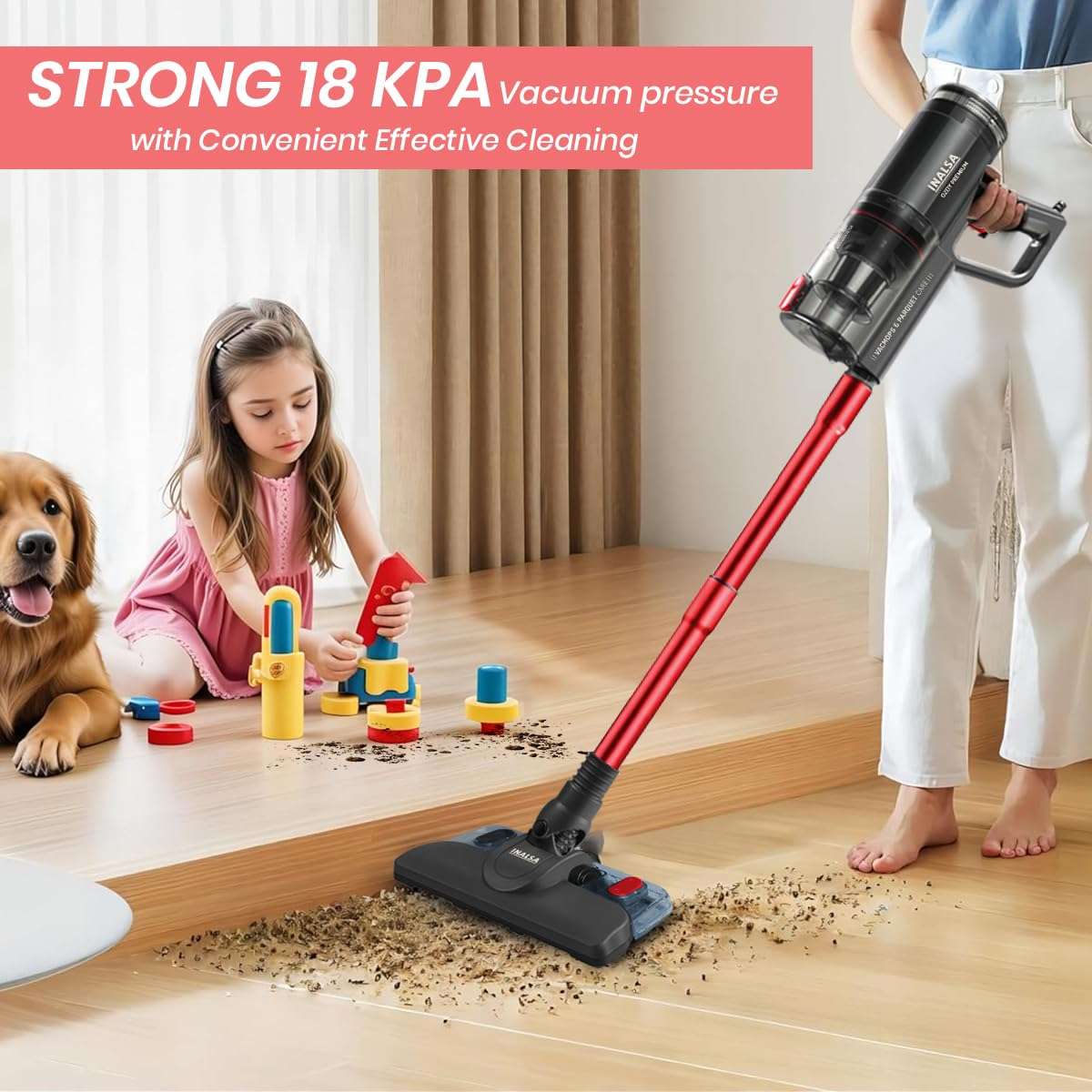 Inalsa Vacuum Cleaner with Mop for Floor Cleaning|900 W Motor with Strong 18 KPA Suction|Electric Mop for Floor Cleaning|5 Level Efficient Filtration|Handheld Vacuum Cleaner for Home(Ozoy Premium),Red 6