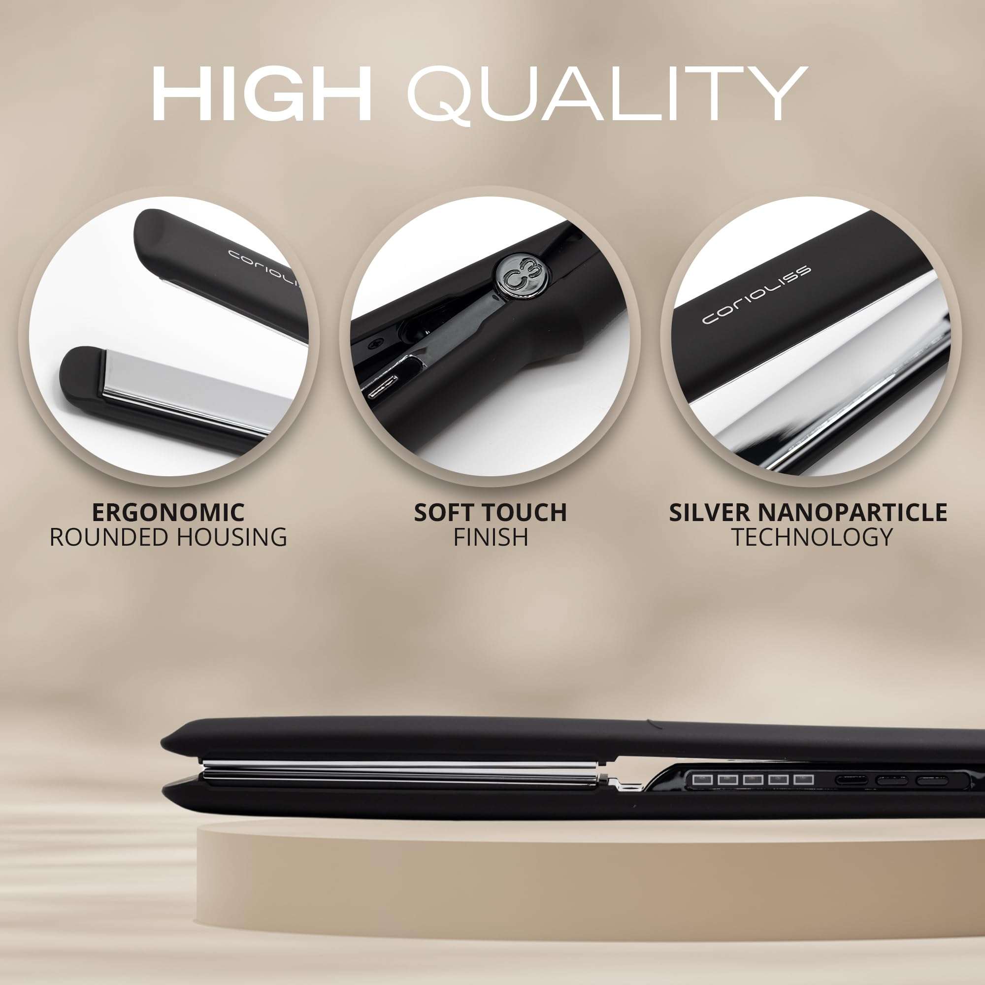 Corioliss C3 Hair Straightener Flat Iron Professional for Hair Titanium Plates Control Temperature Women (Black Chrome Soft Touch) 5