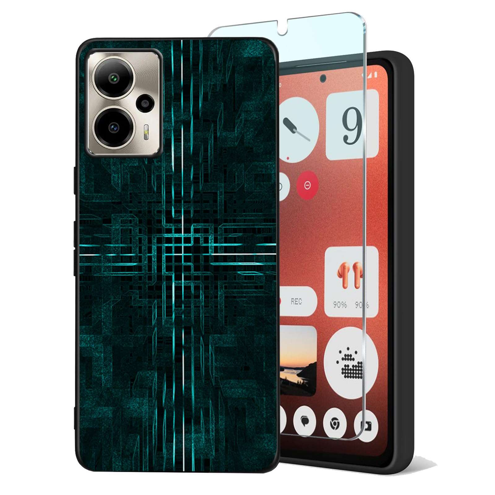 Tuxiwei 9H Tempered Glass Screen Protectors for AT&T Motivate Pro 2024, with Cricket Outlast 5G Case Slim Fit Lightweight [Technology Line Pattern Art Painting] for Men Soft TPU Cover Drop Protective 1