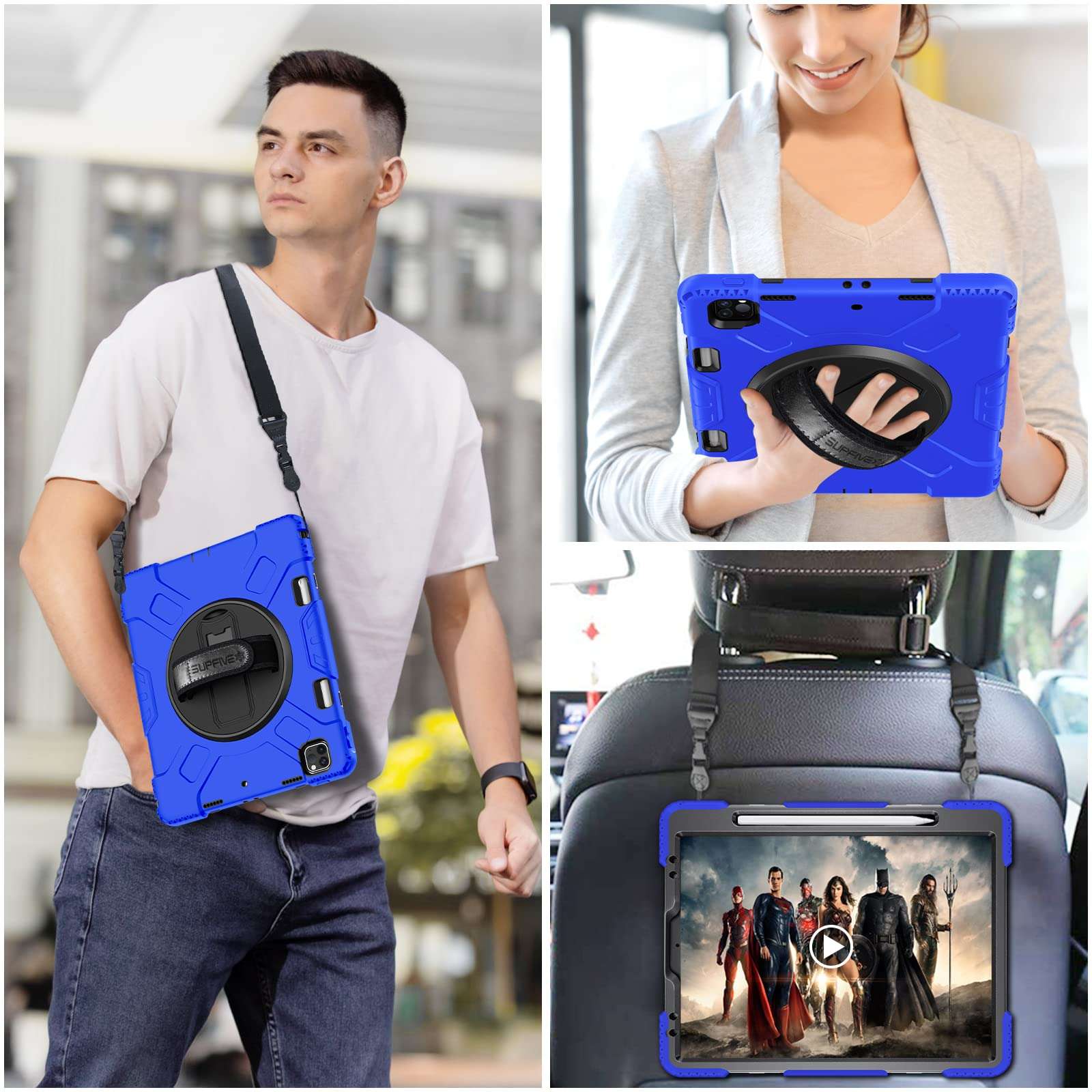 SUPFIVES Case for iPad Pro 12.9 2022 6th Generation: Upgraded Military Grade Shockproof Protective Silicone Cover for iPad 12.9 Inch 5th Gen 2021-Pencil Holder-Handle-Shoulder Strap-Kick Stand-Black 6